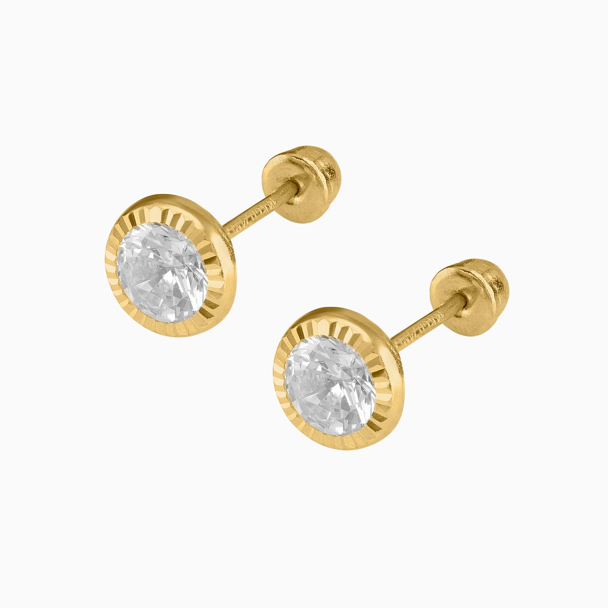 Broqueles Solitarios Oro Amarillo 14k con Circonia + Estuche | broquel de oro | Maestros Joyeros