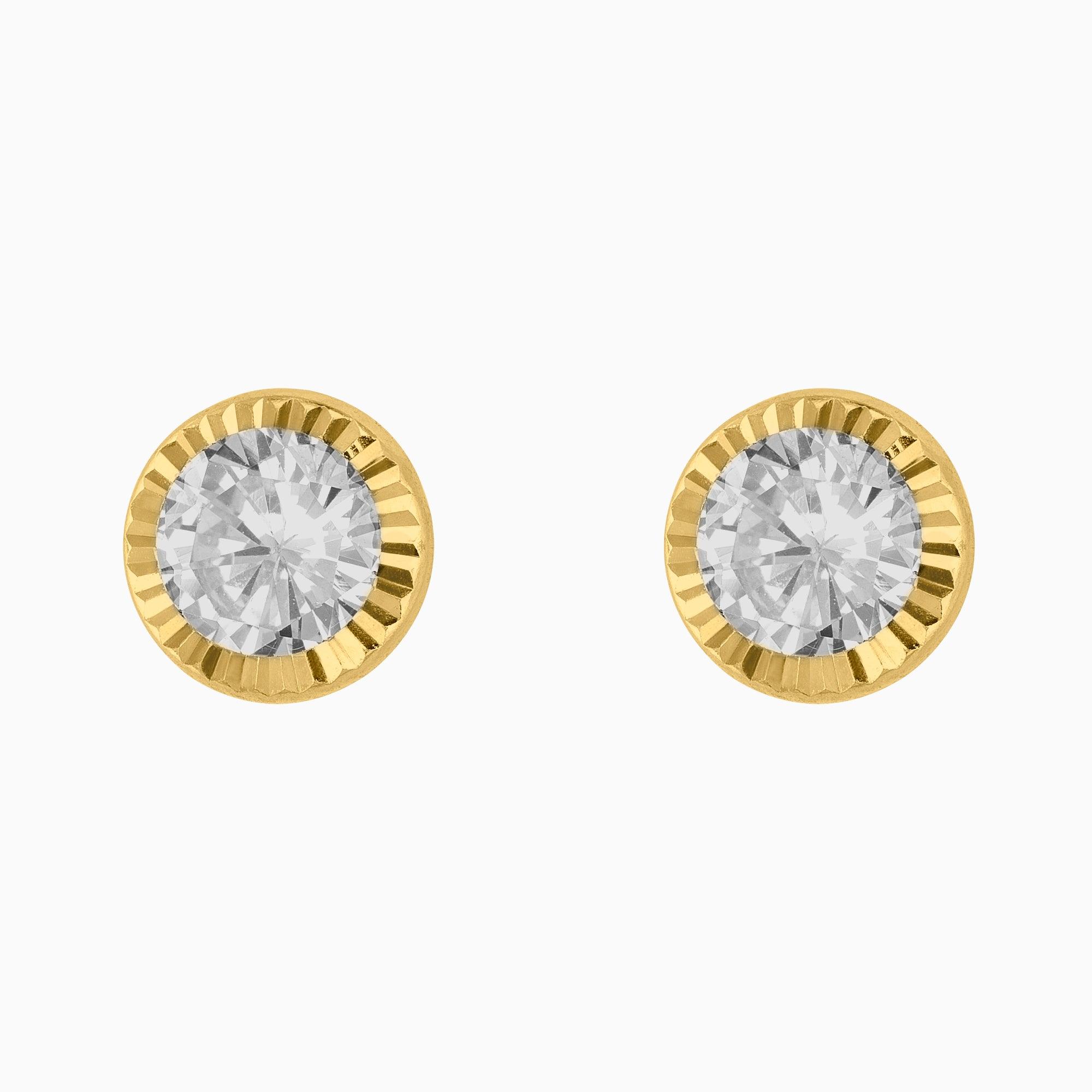 Broqueles Solitarios Oro Amarillo 14k con Circonia