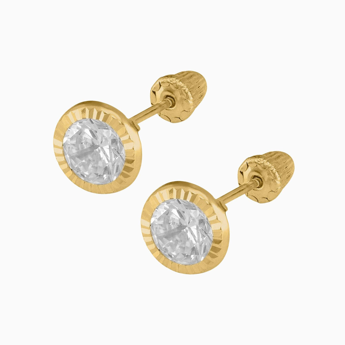 Broqueles Solitarios Oro Amarillo 14k con Circonia