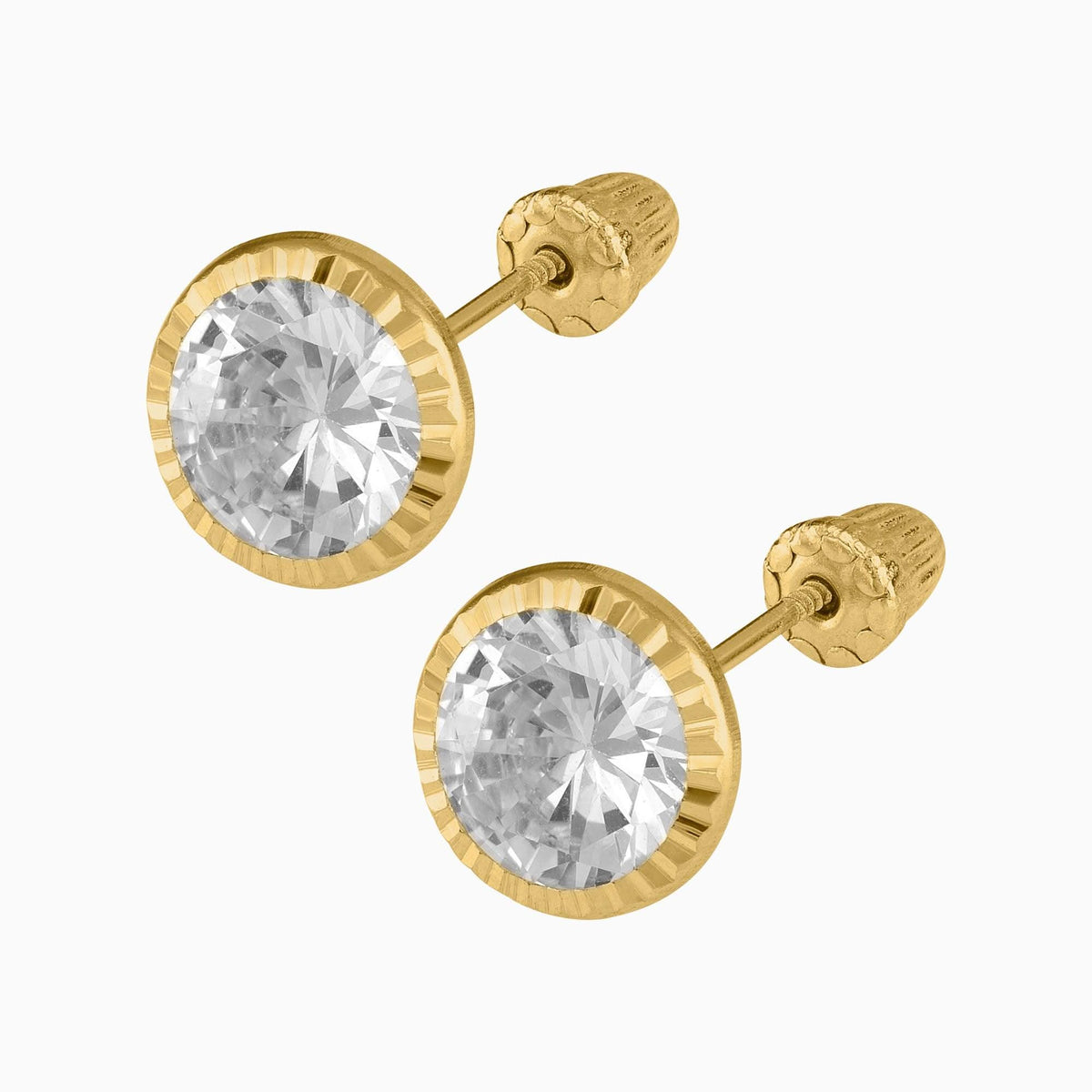 Broqueles Solitarios Oro Amarillo 14k con Circonia