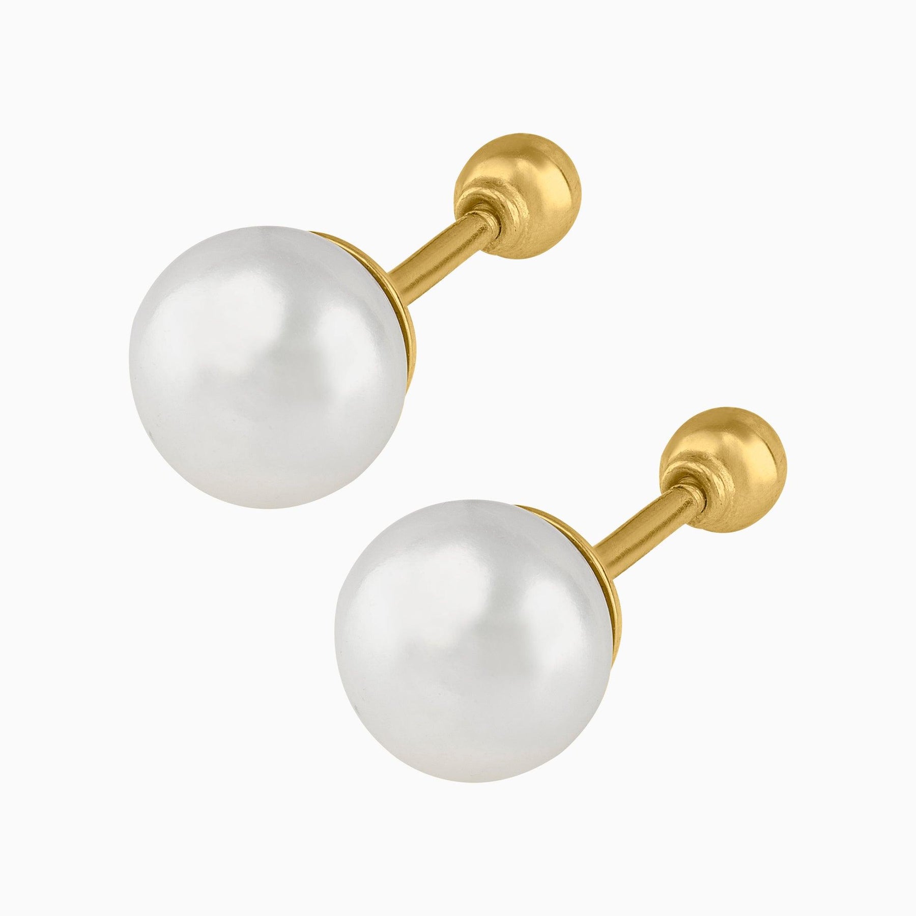 Broqueles Perla Oro Amarillo 14k + Estuche