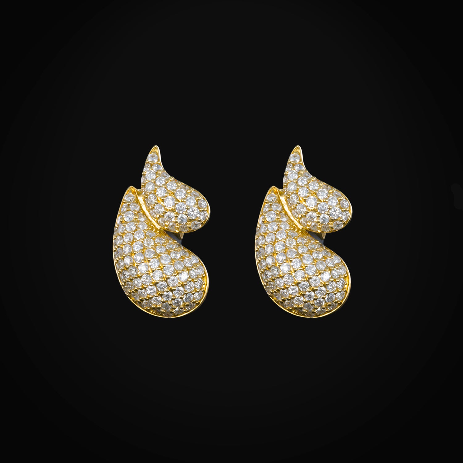 Double Drop Stud Earrings Full Ice 14k Yellow Gold + Case