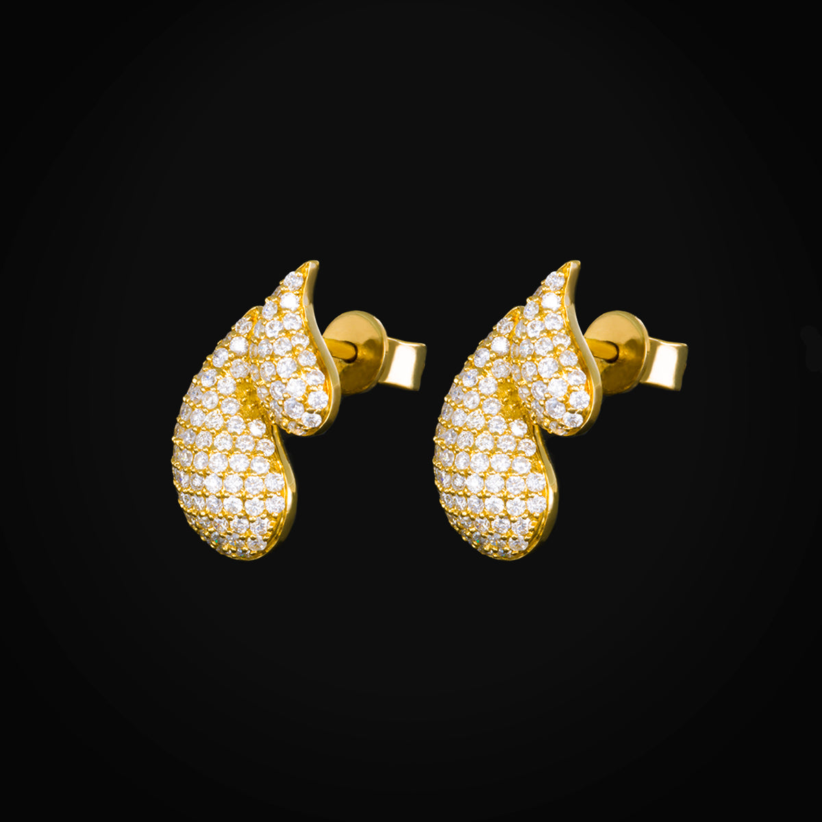Double Drop Stud Earrings Full Ice 14k Yellow Gold + Case