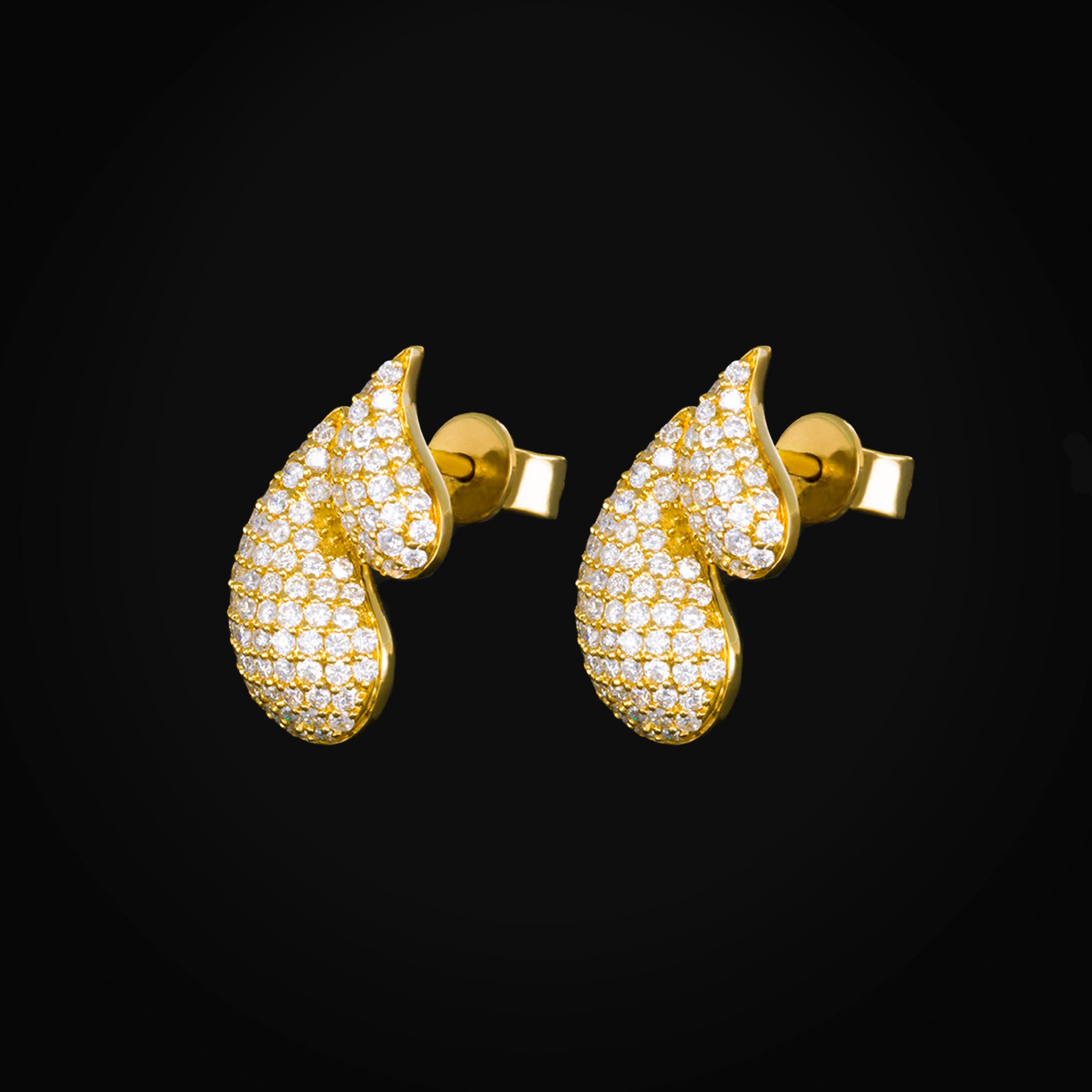 Double Drop Stud Earrings Full Ice 14k Yellow Gold + Case