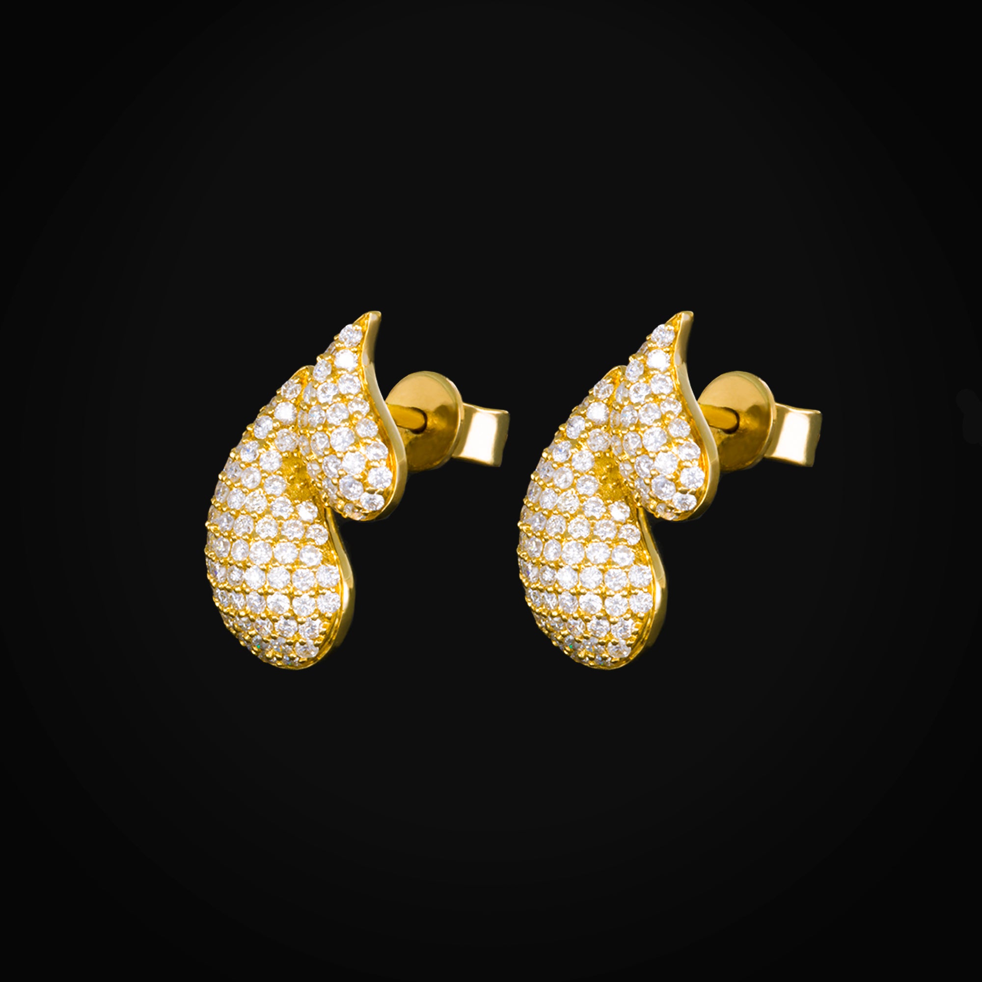 Double Drop Stud Earrings Full Ice 14k Yellow Gold + Case