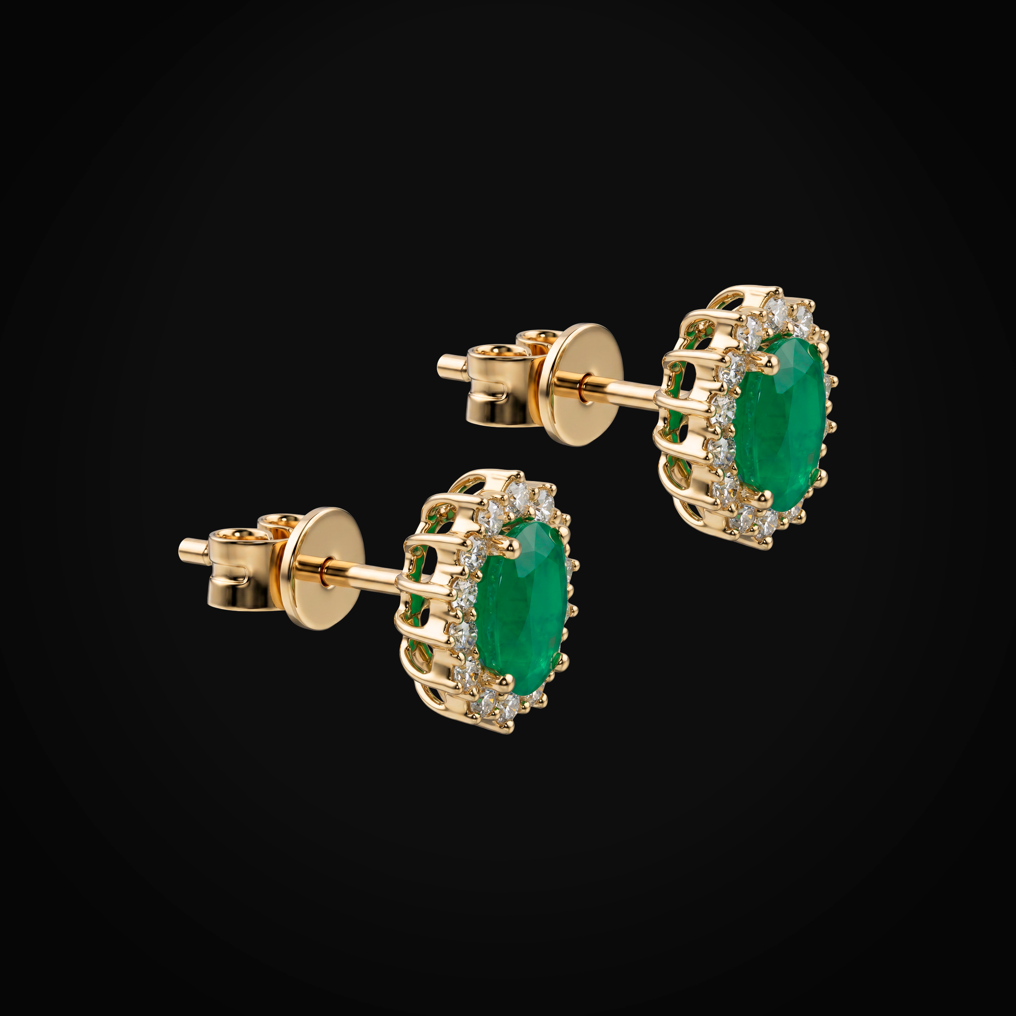 Broqueles 14k Oro Amarillo Porta Esmeralda Corte Oval + Estuche