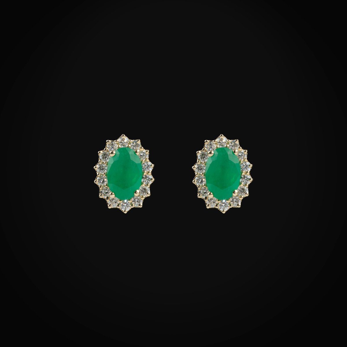 Broqueles 14k Oro Amarillo Porta Esmeralda Corte Oval + Estuche