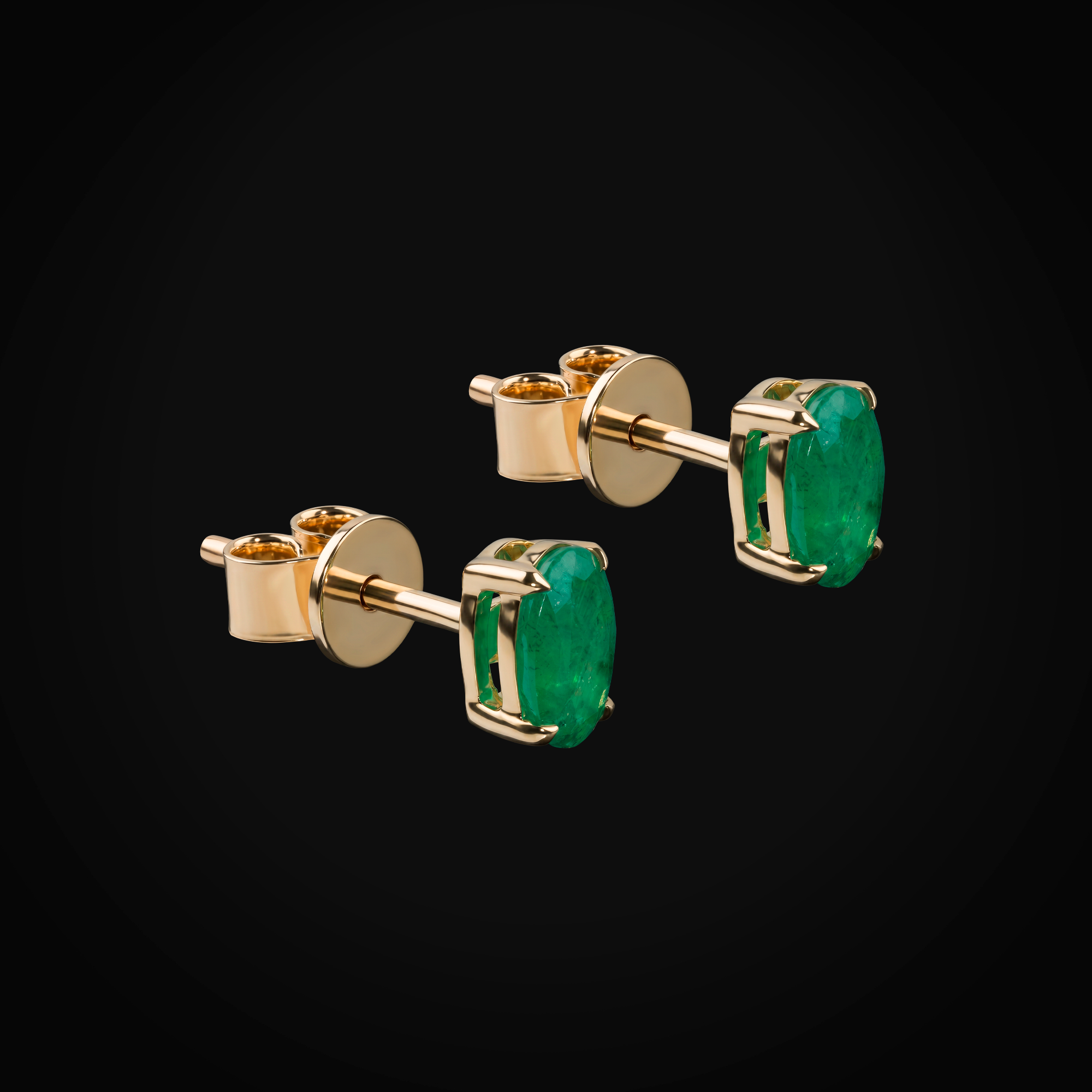 Broqueles 14k Oro Amarillo Solitario Esmeralda Corte Oval + Estuche