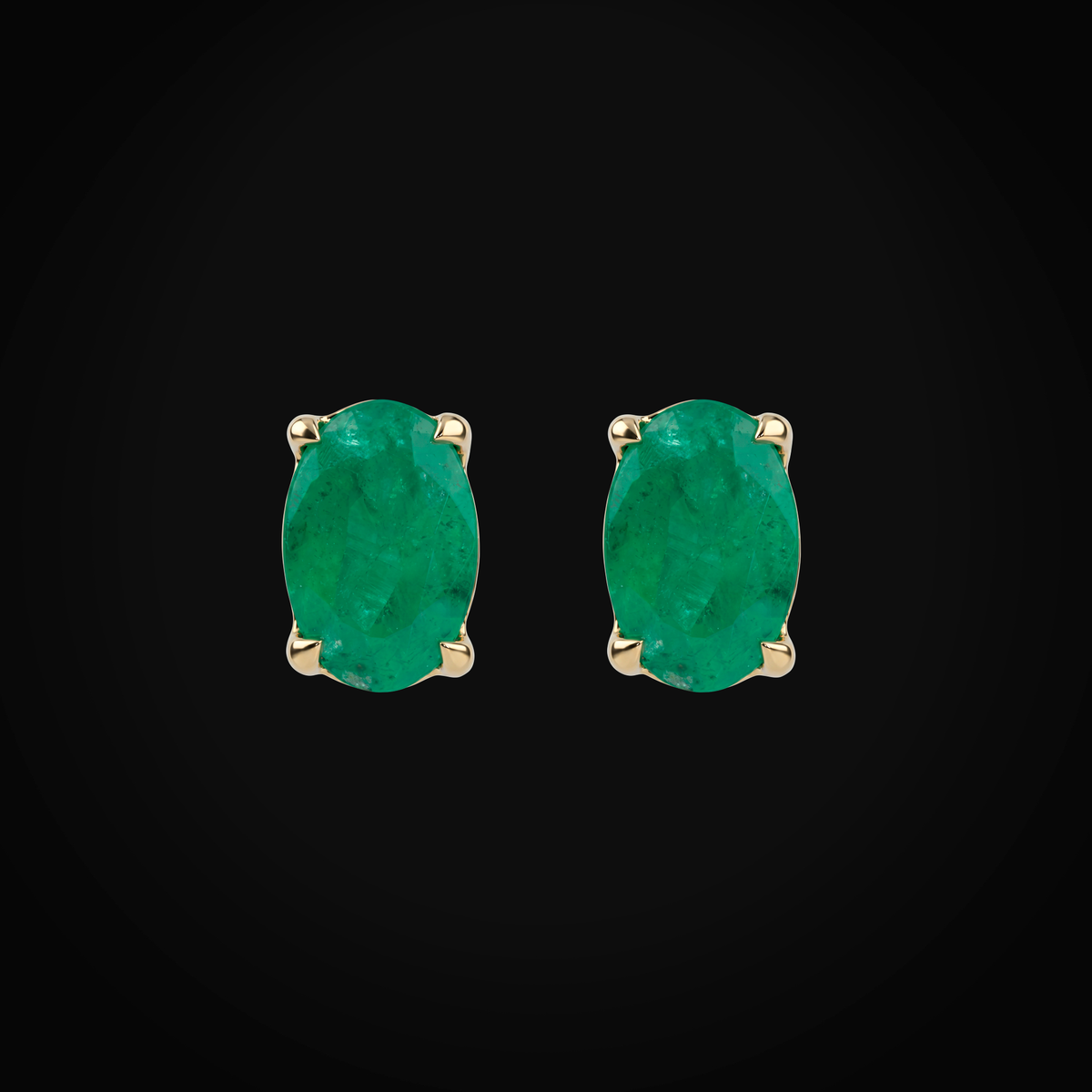 Broqueles 14k Oro Amarillo Solitario Esmeralda Corte Oval + Estuche