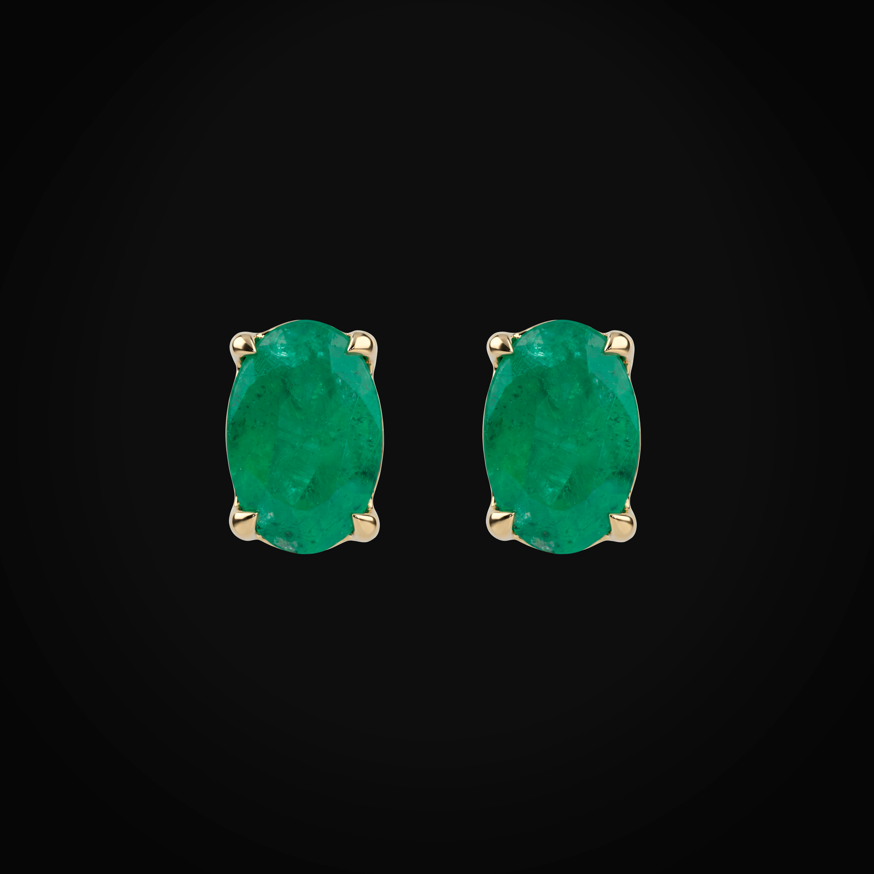 Broqueles 14k Oro Amarillo Solitario Esmeralda Corte Oval + Estuche