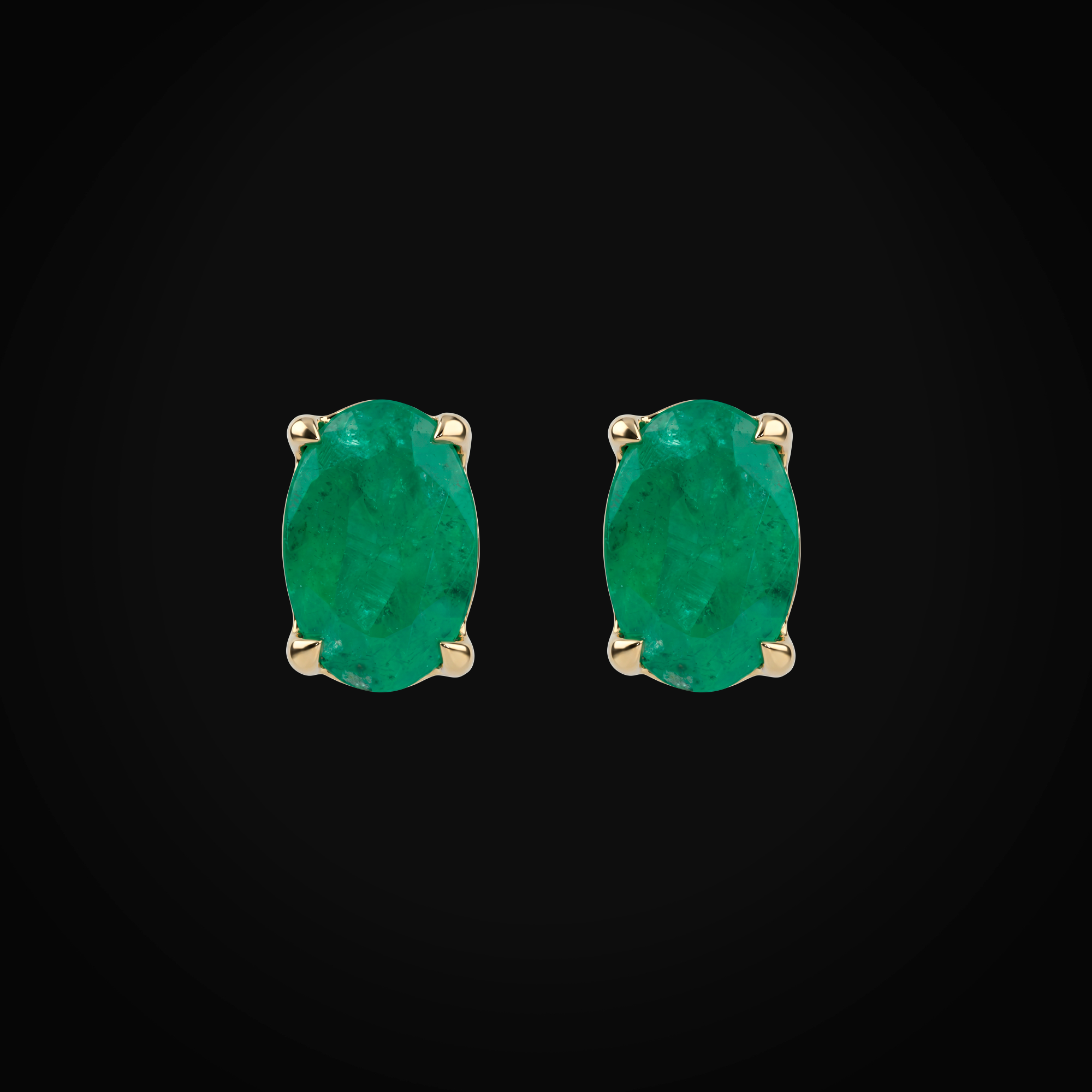 Broqueles 14k Oro Amarillo Solitario Esmeralda Corte Oval + Estuche