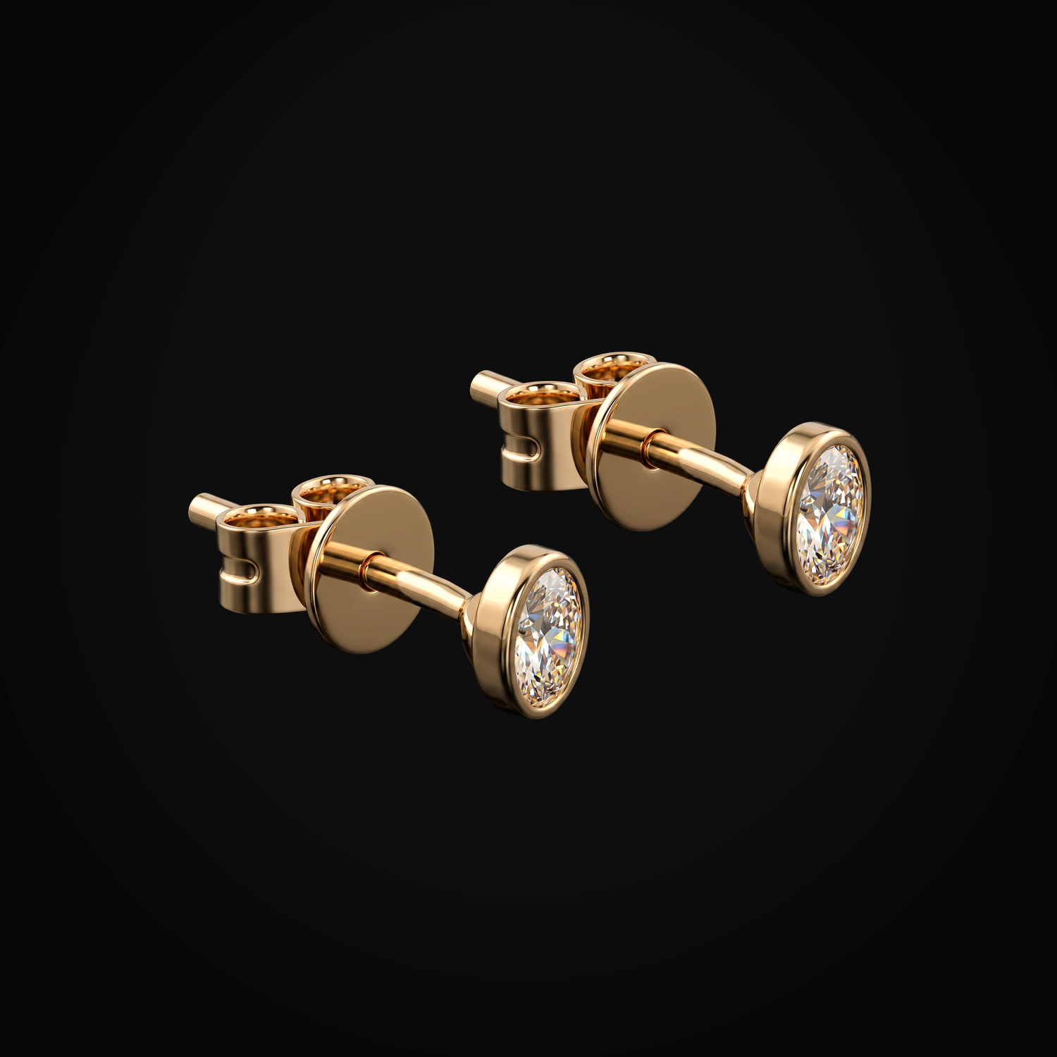 Broqueles 14k Oro Amarillo Figura Oval Con Bisel Con Diamantes De Mina Corte Oval + Estuche