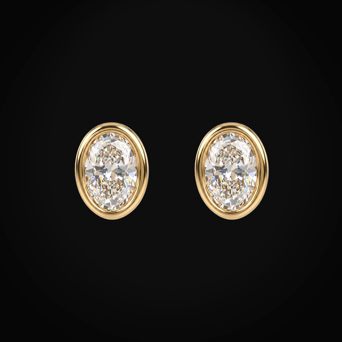 Broqueles 14k Oro Amarillo Figura Oval Con Bisel Con Diamantes De Mina Corte Oval + Estuche