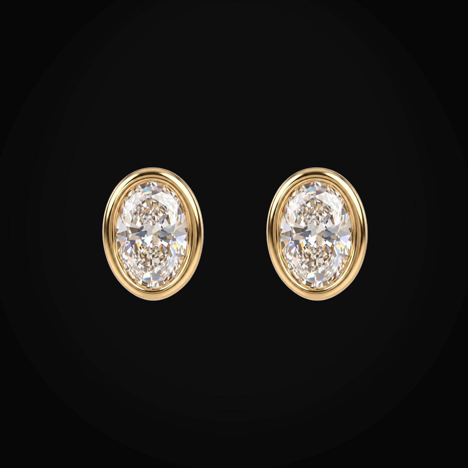 Broqueles 14k Oro Amarillo Figura Oval Con Bisel Con Diamantes De Mina Corte Oval + Estuche