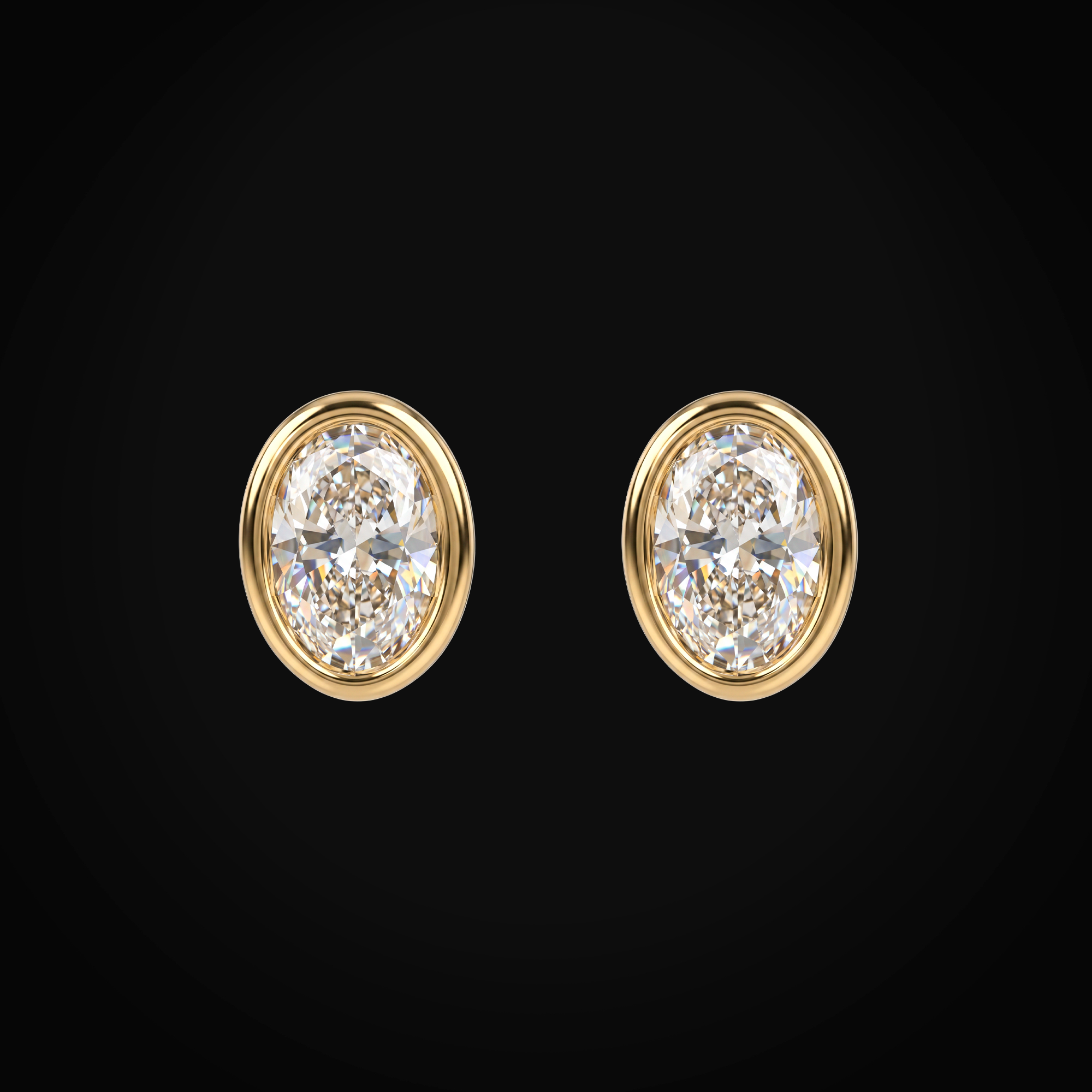 Broqueles 14k Oro Amarillo Figura Oval Con Bisel Con Diamantes De Mina Corte Oval + Estuche