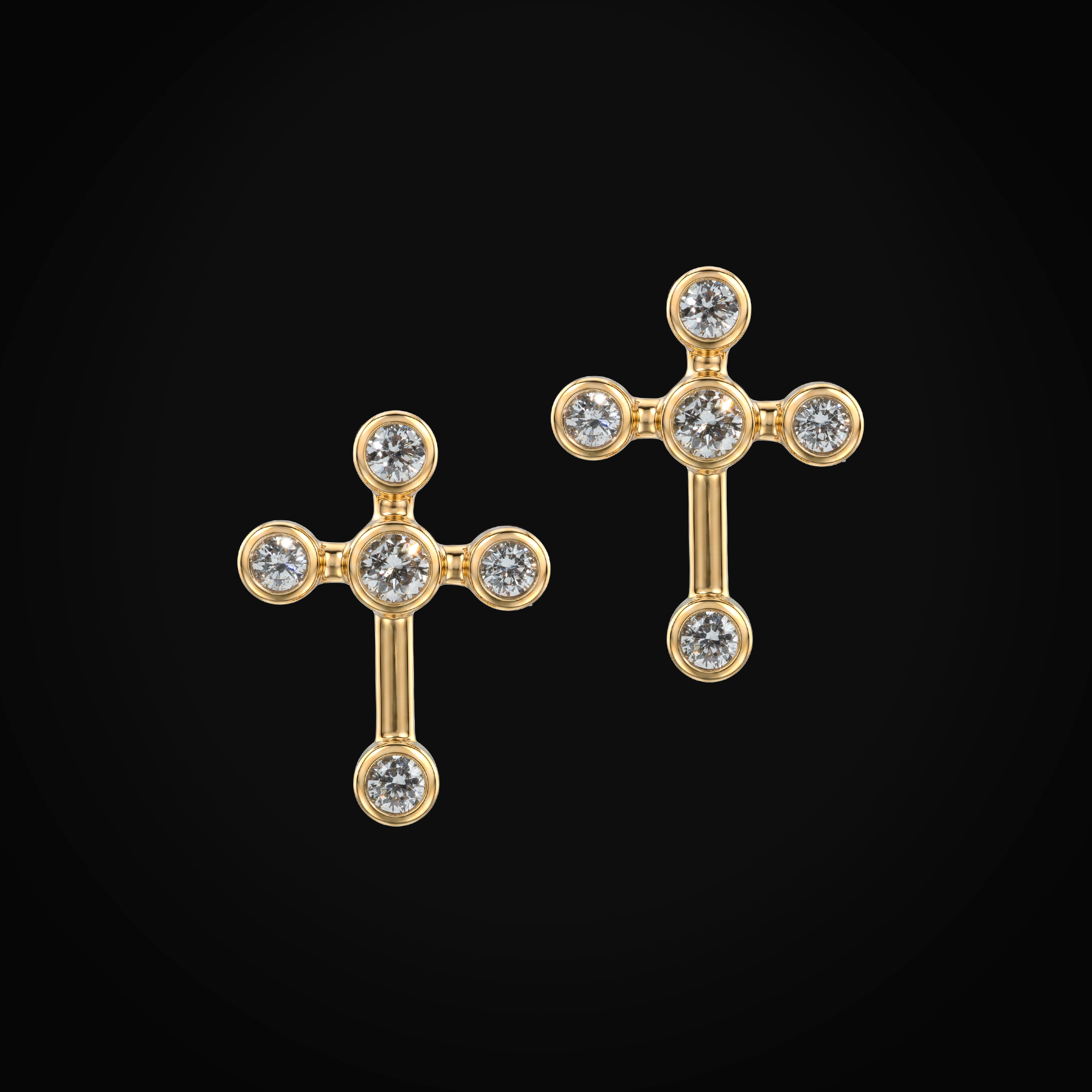 Broqueles 14k Oro Amarillo Cruz Con Cinco Diamantes + Estuche