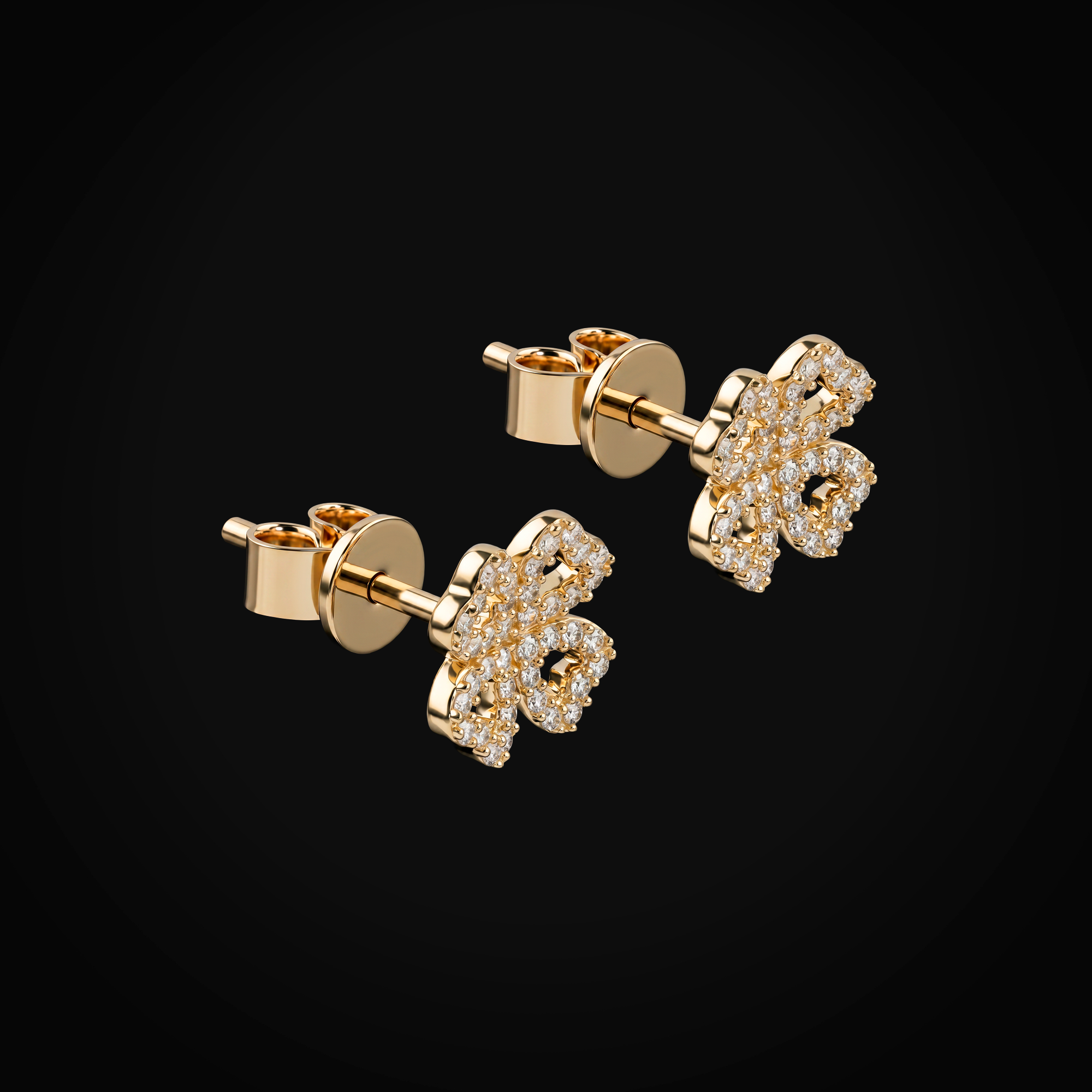 Broqueles 14k Oro Amarillo trébol De Corazones Full Ice + Estuche