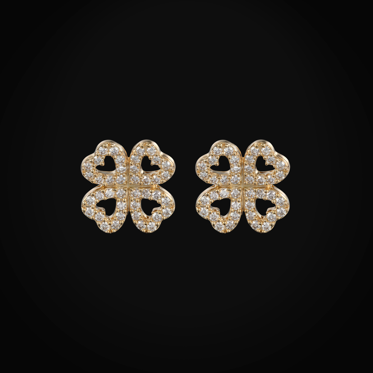 Broqueles 14k Oro Amarillo trébol De Corazones Full Ice + Estuche