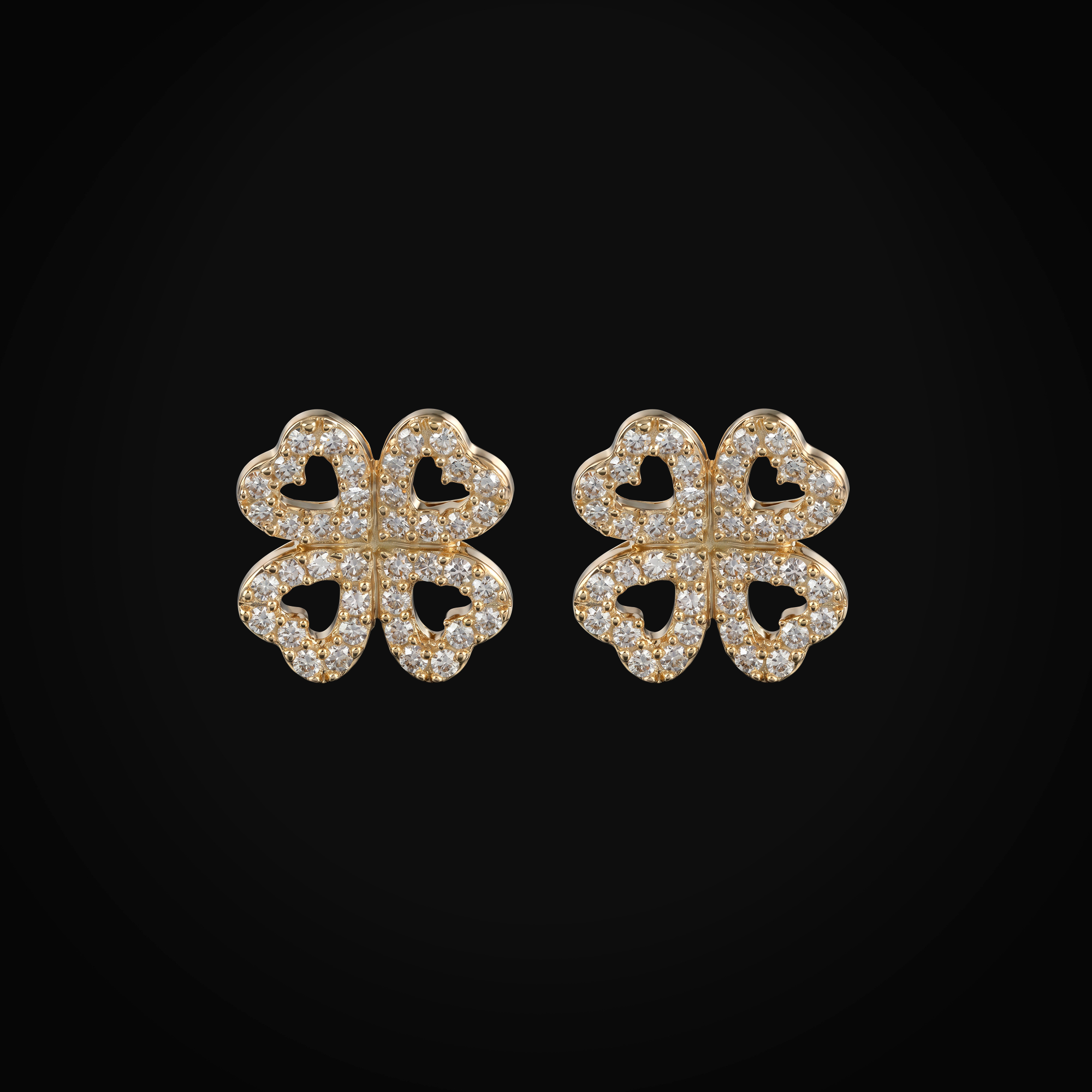 Broqueles 14k Oro Amarillo trébol De Corazones Full Ice + Estuche