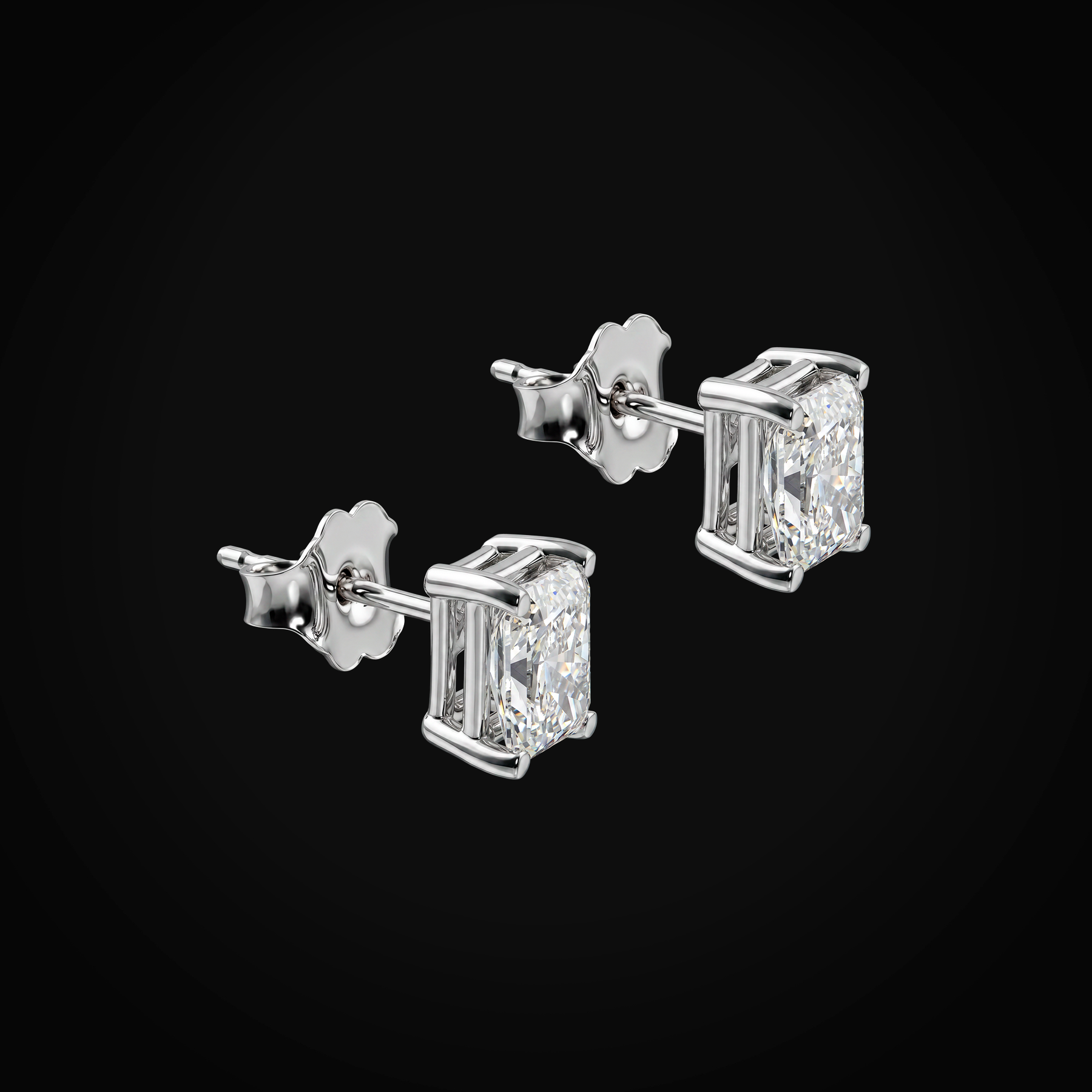 Broqueles 14k Oro Blanco Solitario Figura Rectangular Con Diamantes De Mina Corte Fancy Rectangular + Estuche