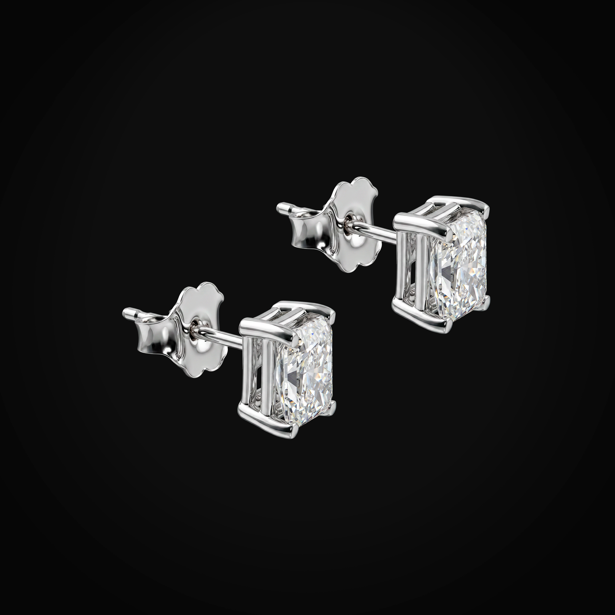 Broqueles 14k Oro Blanco Solitario Figura Rectangular Con Diamantes De Mina Corte Fancy Rectangular + Estuche