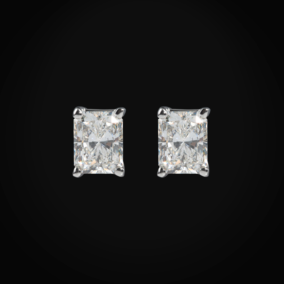 Broqueles 14k Oro Blanco Solitario Figura Rectangular Con Diamantes De Mina Corte Fancy Rectangular + Estuche