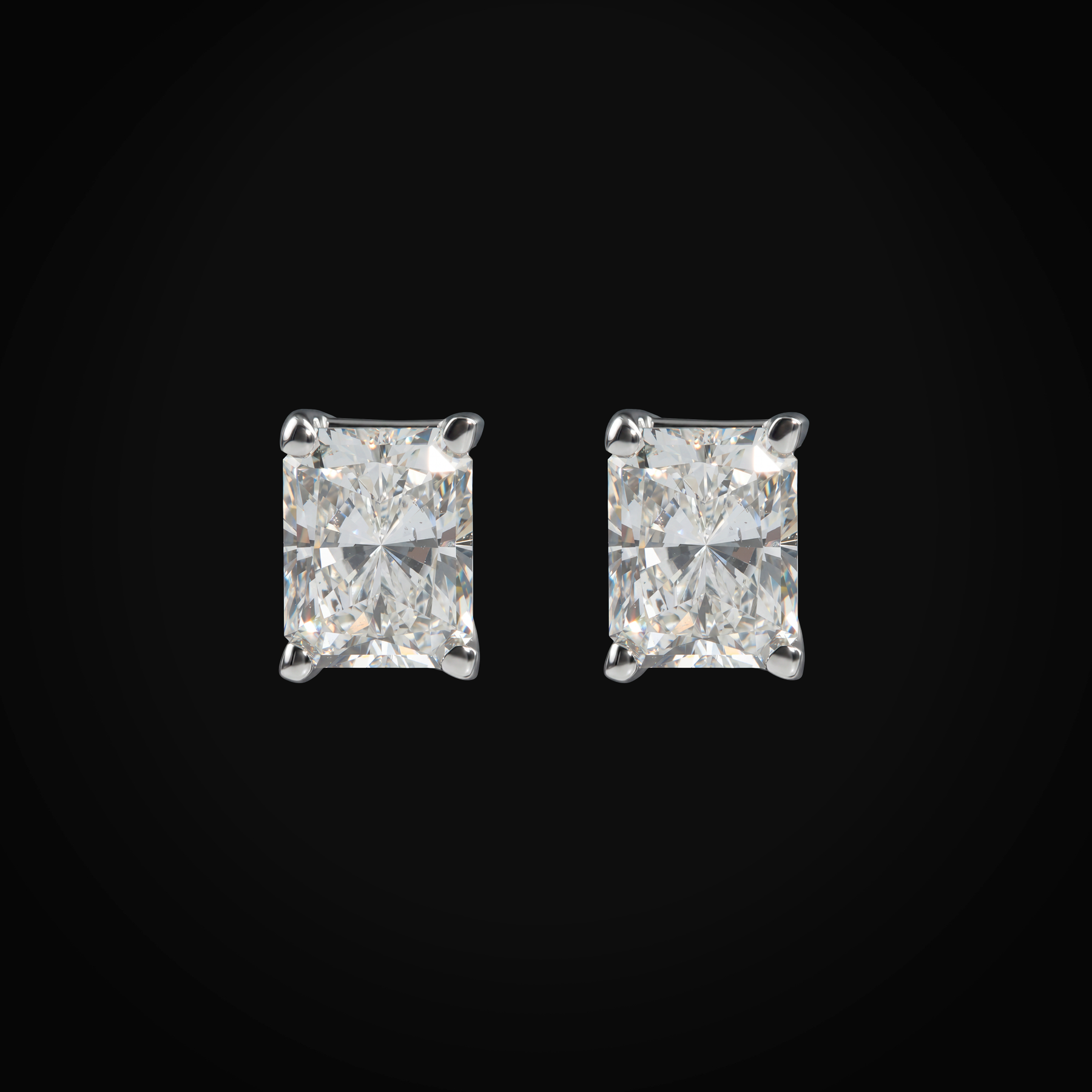 Broqueles 14k Oro Blanco Solitario Figura Rectangular Con Diamantes De Mina Corte Fancy Rectangular + Estuche