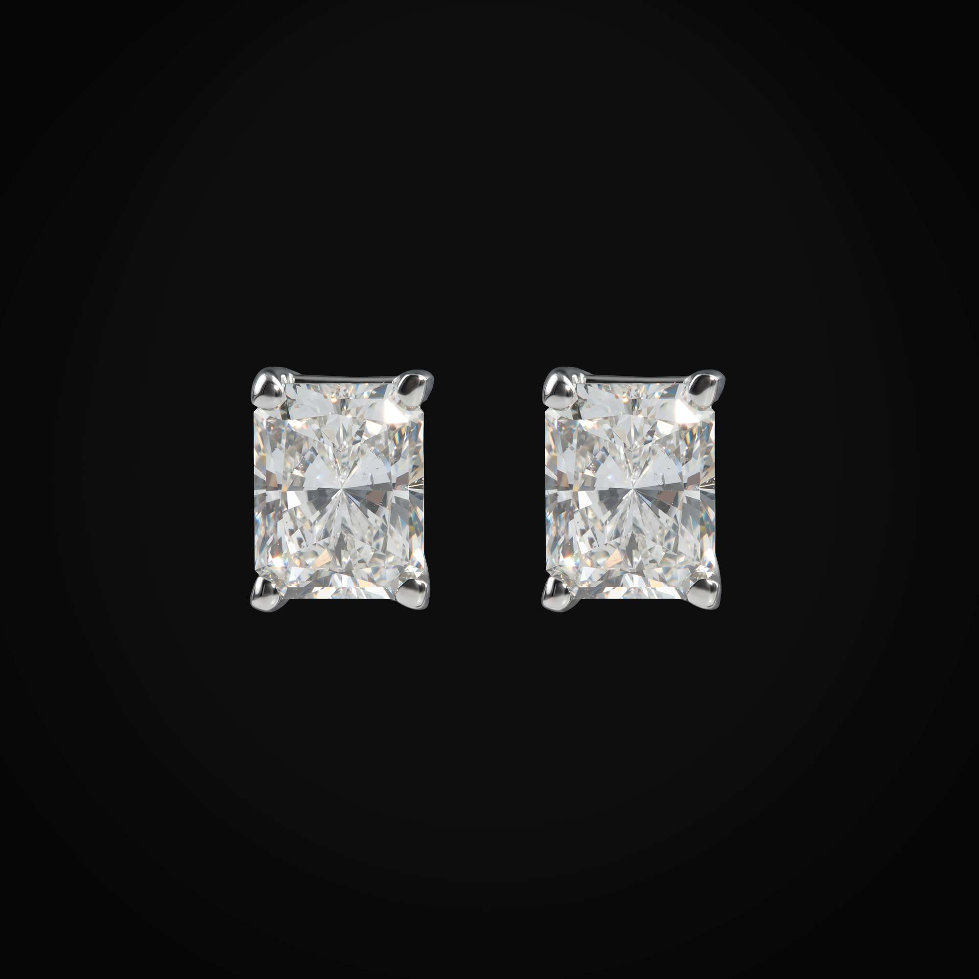 Broqueles 14k Oro Blanco Solitario Figura Rectangular Con Diamantes De Mina Corte Fancy Rectangular + Estuche