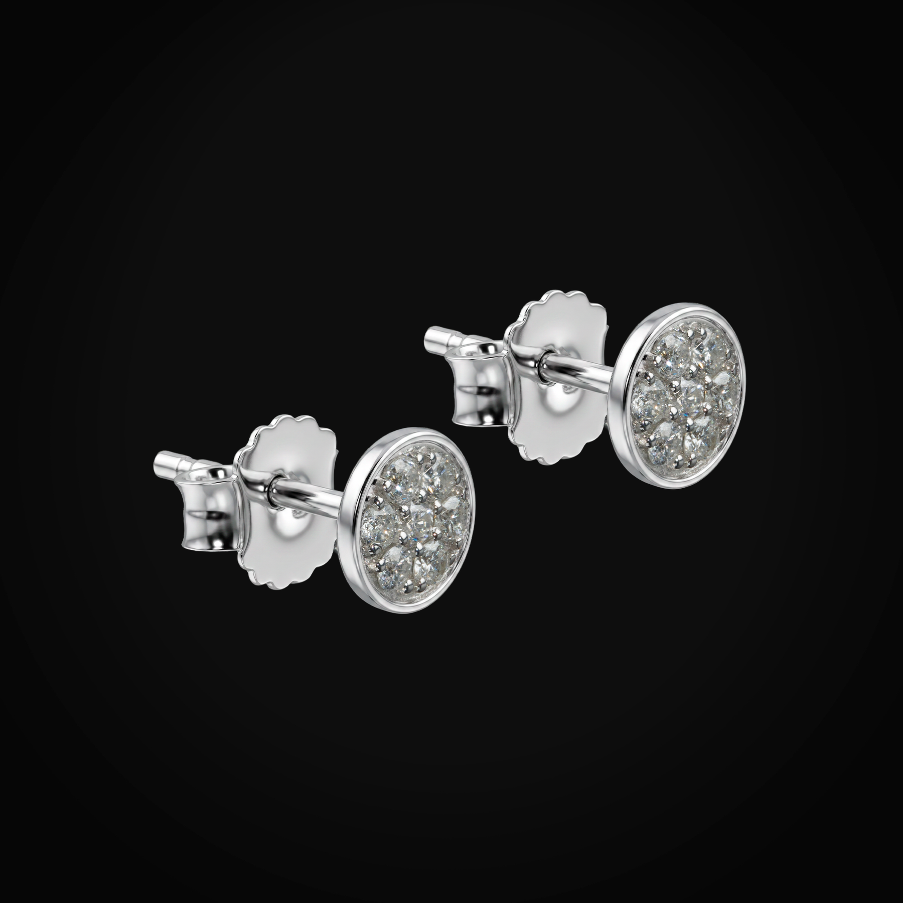 Broqueles 14k Oro Blanco Circulo Full Ice Con Diamantes De Mina Corte Brillante + Estuche