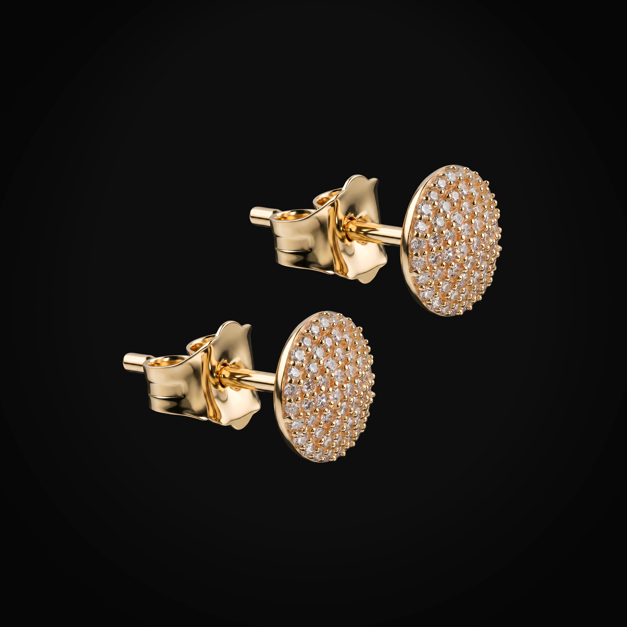 Broqueles 14k Oro Amarillo Circulo Full Ice Con Diamantes De Mina Corte Brillante + Estuche