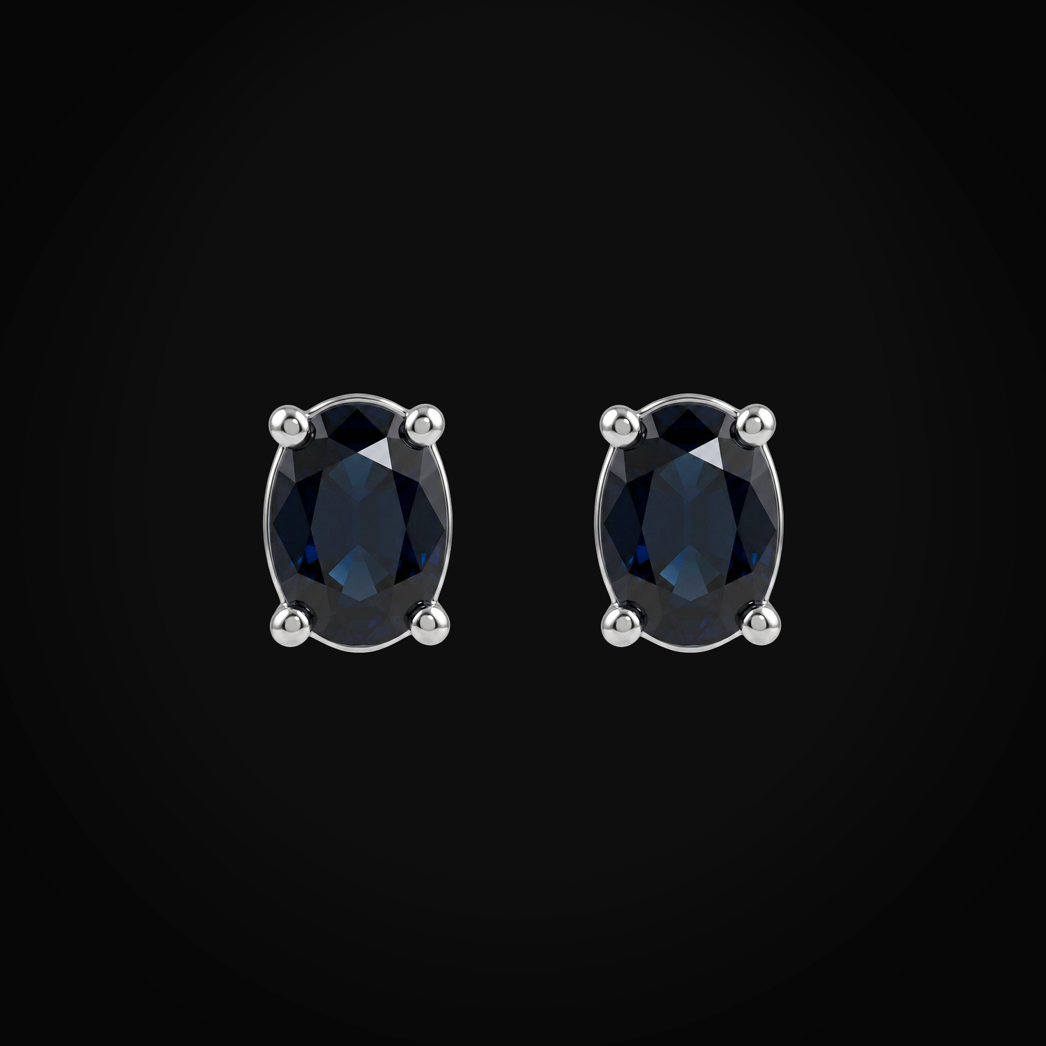 Broqueles 14k Oro Blanco Solitario Zafiros Azules Corte Oval + Estuche