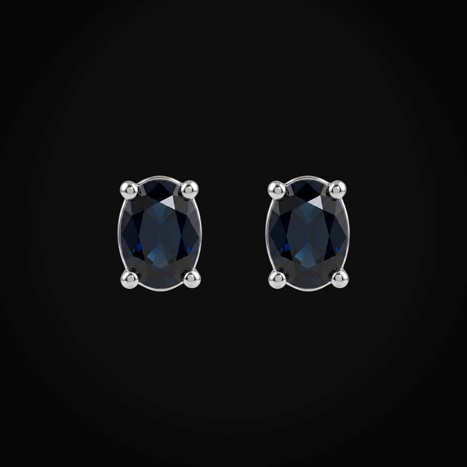 Broqueles 14k Oro Blanco Solitario Zafiros Azules Corte Oval + Estuche