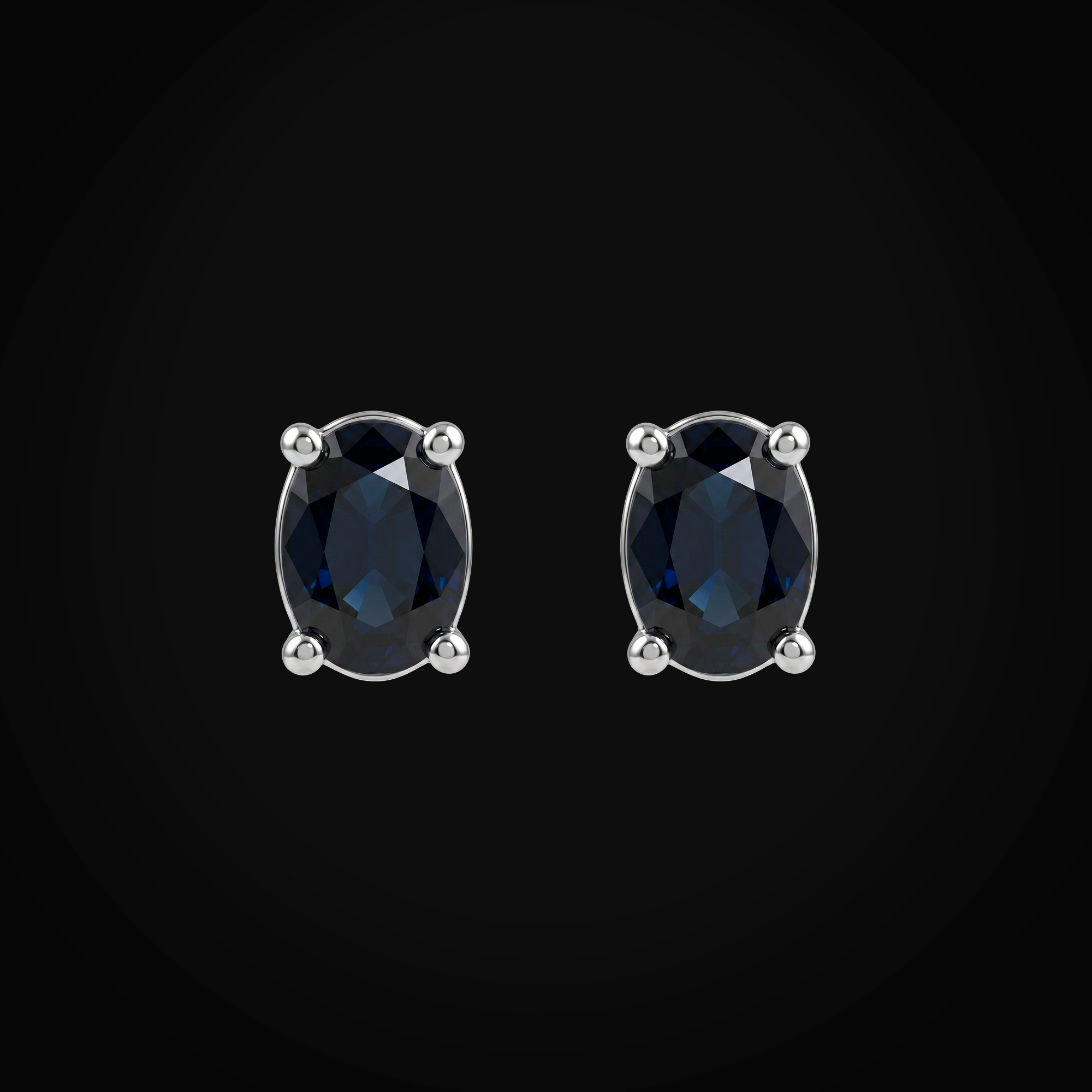 Broqueles 14k Oro Blanco Solitario Zafiros Azules Corte Oval + Estuche