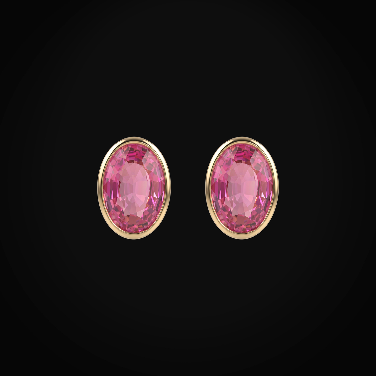 Broqueles 14k Oro Amarillo Figura Oval Zafiro Rosa Y Bisel Corte Oval + Estuche