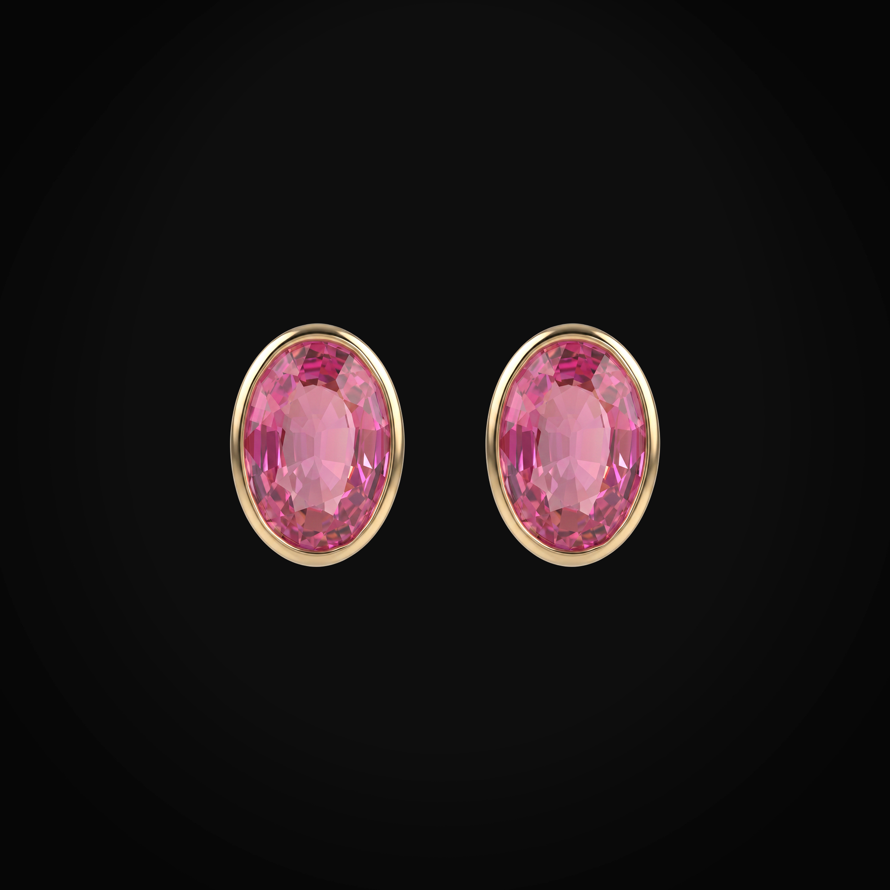 Broqueles 14k Oro Amarillo Figura Oval Zafiro Rosa Y Bisel Corte Oval + Estuche