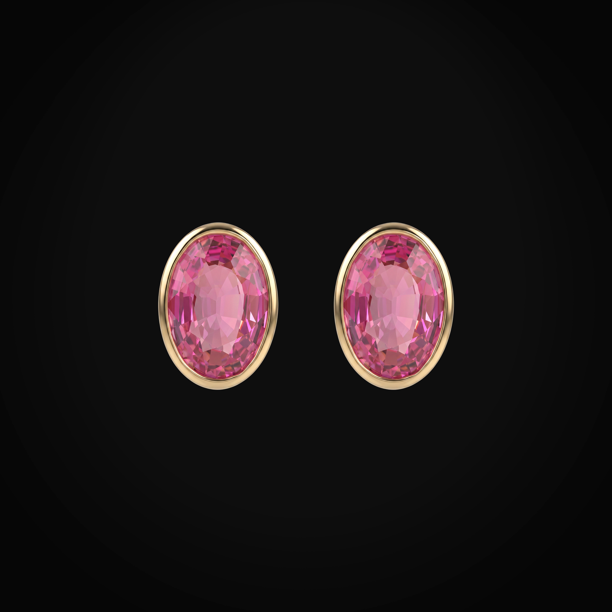 Broqueles 14k Oro Amarillo Figura Oval Zafiro Rosa Y Bisel Corte Oval + Estuche