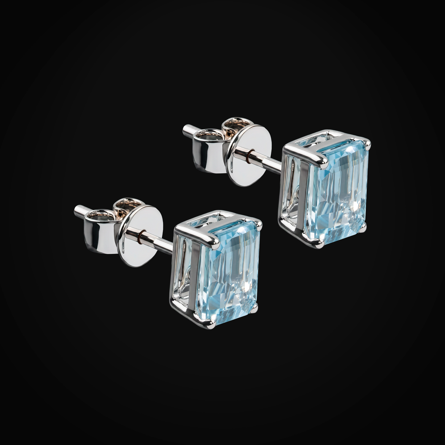 Broqueles 14k Oro Blanco Aquamarina Corte Esmeralda + Estuche