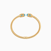 Brazalete 1 Cuerda con Esmalte Color Azul Puntas Grandes Oro Amarillo 14k