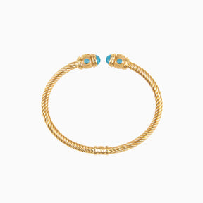 Brazalete 1 Cuerda con Esmalte Color Azul Puntas Grandes Oro Amarillo 14k