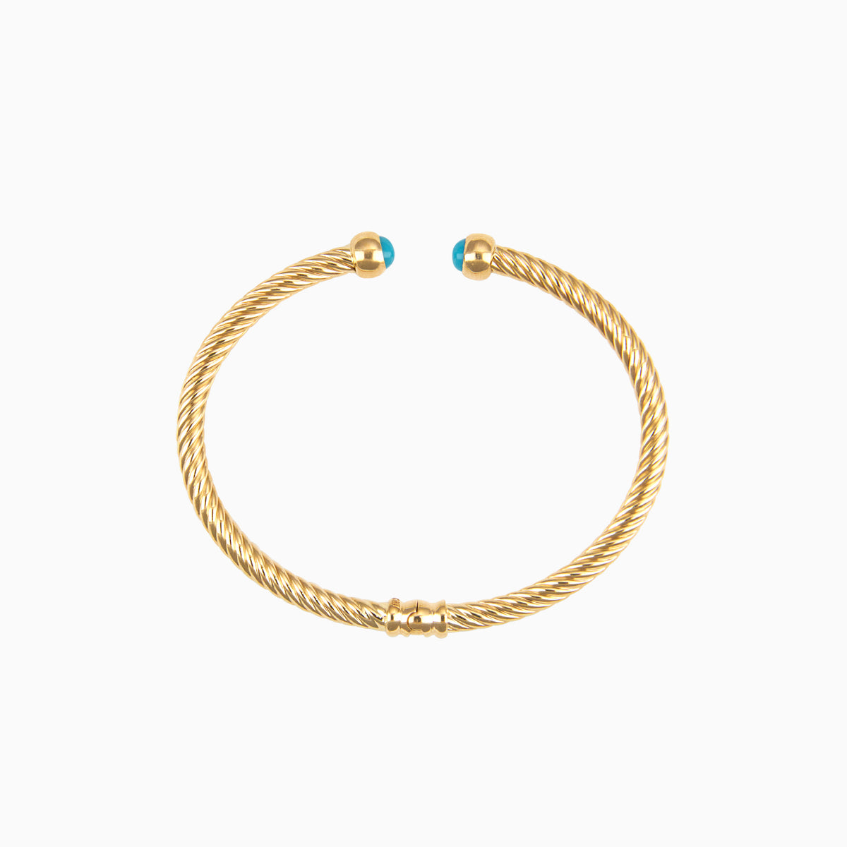 Brazalete 1 Cuerda con Esmalte Color Azul Puntas Chicas Oro Amarillo 14k