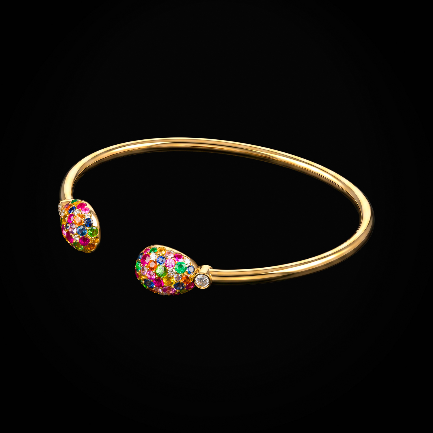 Brazalete 2 huevos fabergé con rubís, esmeraldas & zafiros oro amarillo 18k