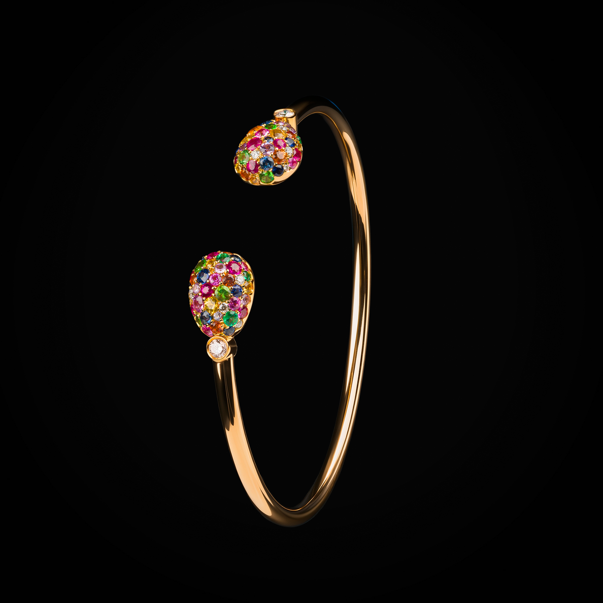 Brazalete 2 huevos fabergé con rubís, esmeraldas & zafiros oro amarillo 18k