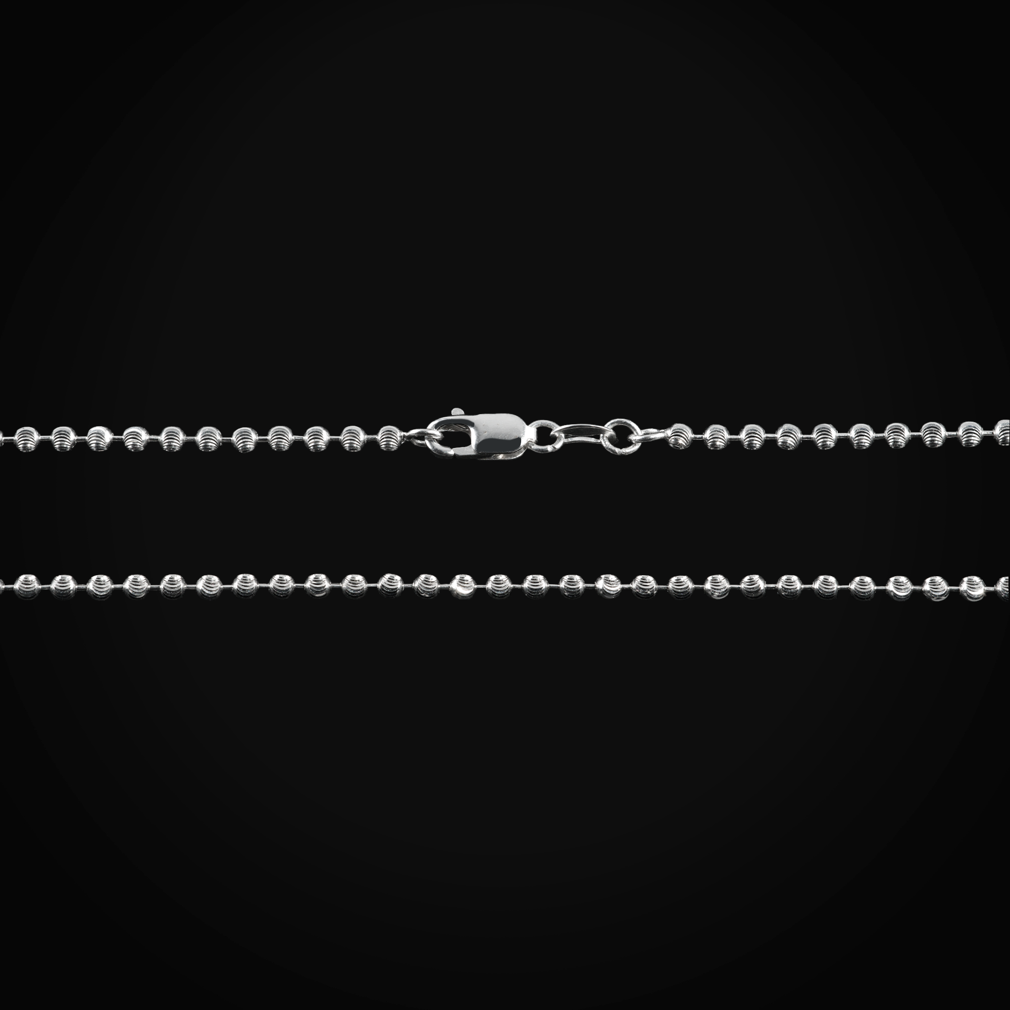 Cadena 14k Tejido Militar Bolitas Troquelado Luna Oro Blanco + Estuche