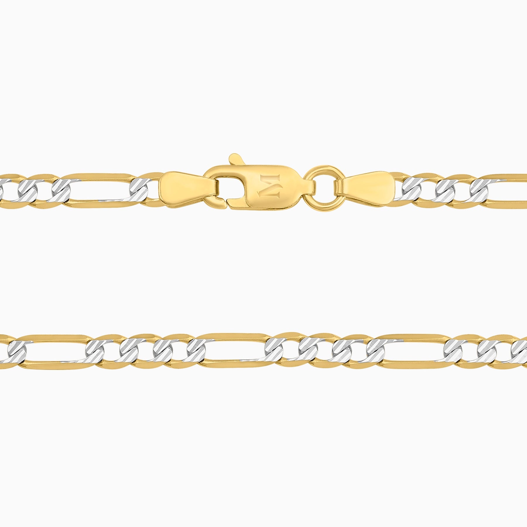 Cadena 3X1 Tejido Fígaro Diamantada 14K Oro Amarillo + Estuche
