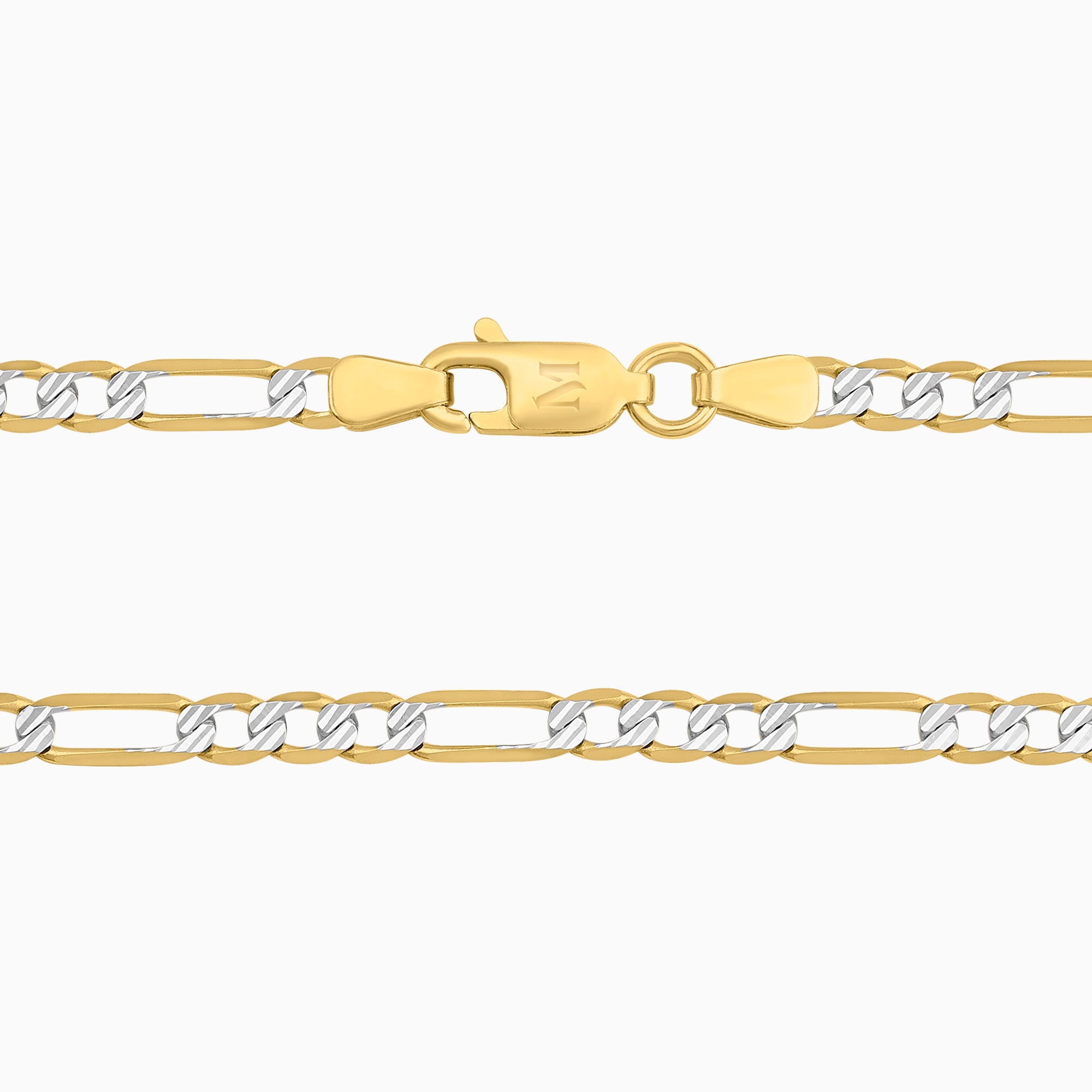 Cadena 3X1 Tejido Fígaro Diamantada 14K Oro Amarillo + Estuche