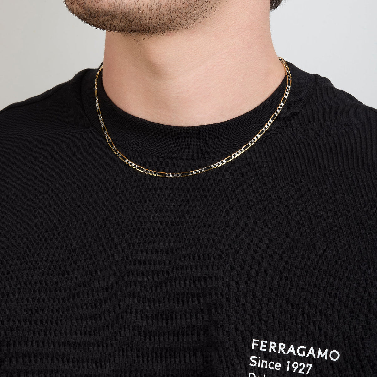 Cadena 3X1 Tejido Fígaro Diamantada 14K Oro Amarillo + Estuche