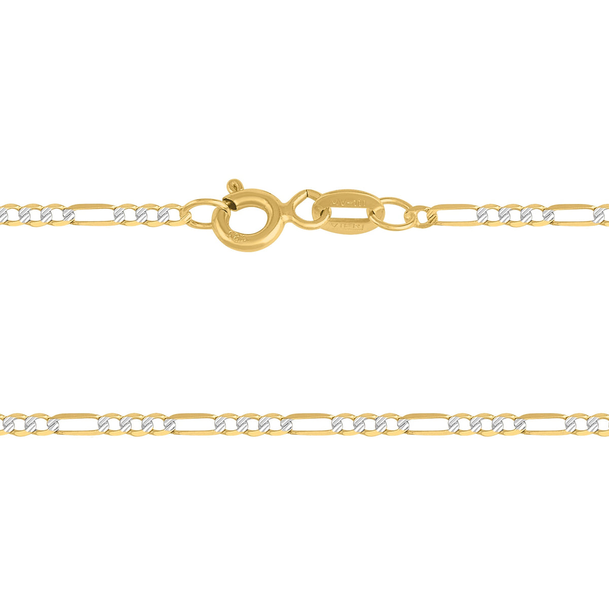 Cadena Fígaro Diamantado 14K Oro Amarillo + Estuche