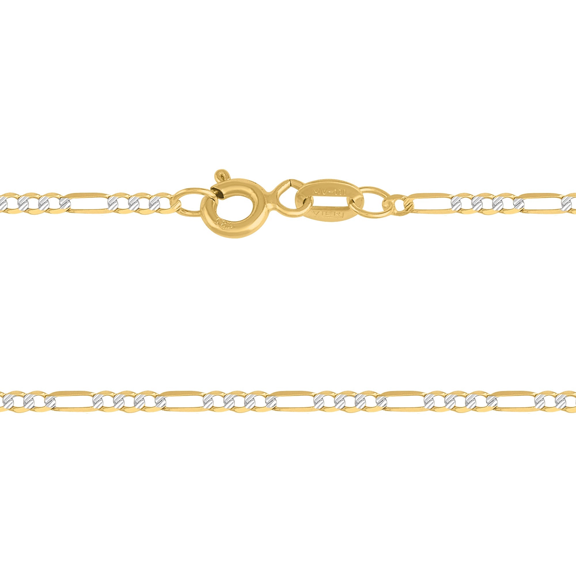 Cadena Fígaro Diamantado 14K Oro Amarillo + Estuche