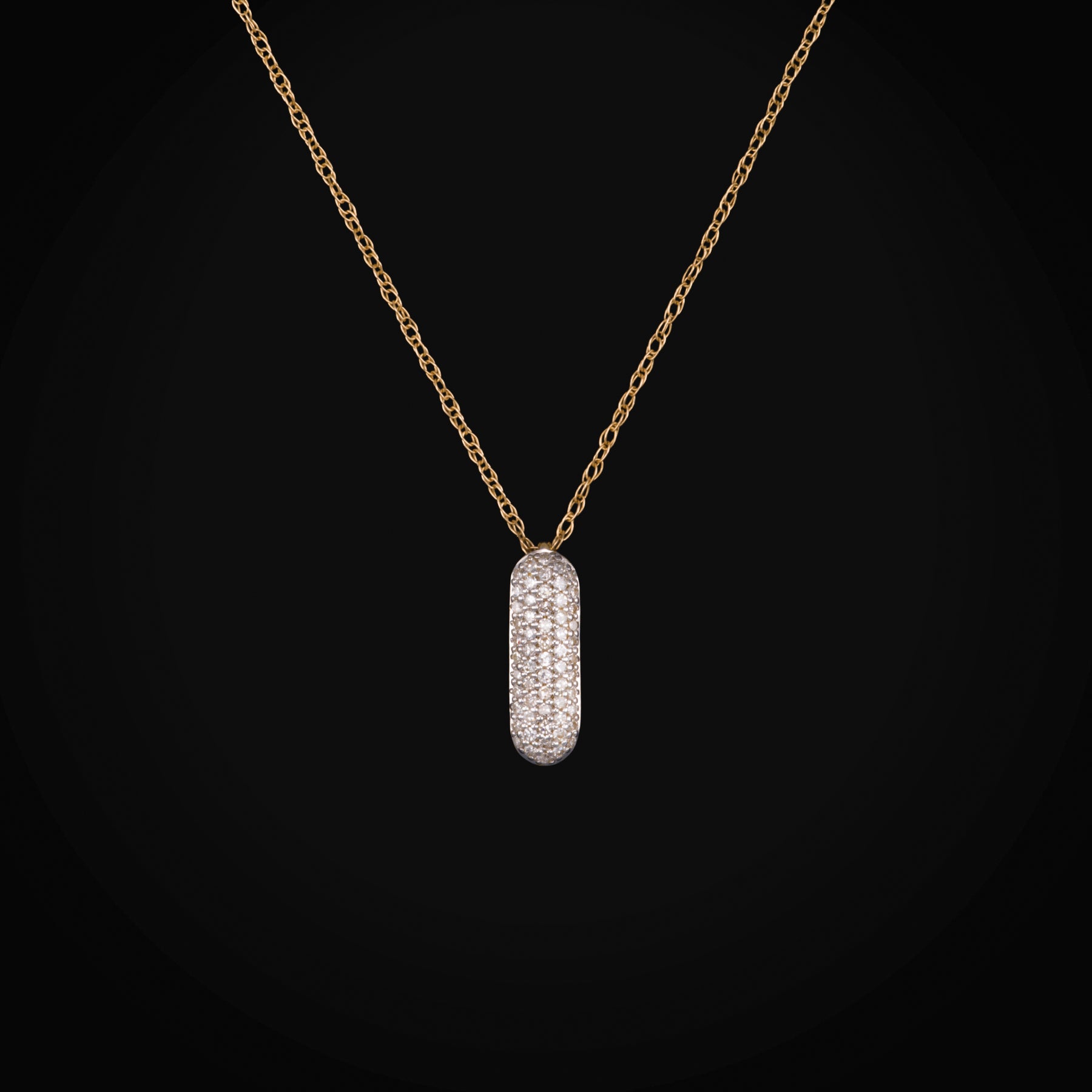 Cadena con Dije rectángulo Full Ice 14K Oro Amarillo + Estuche