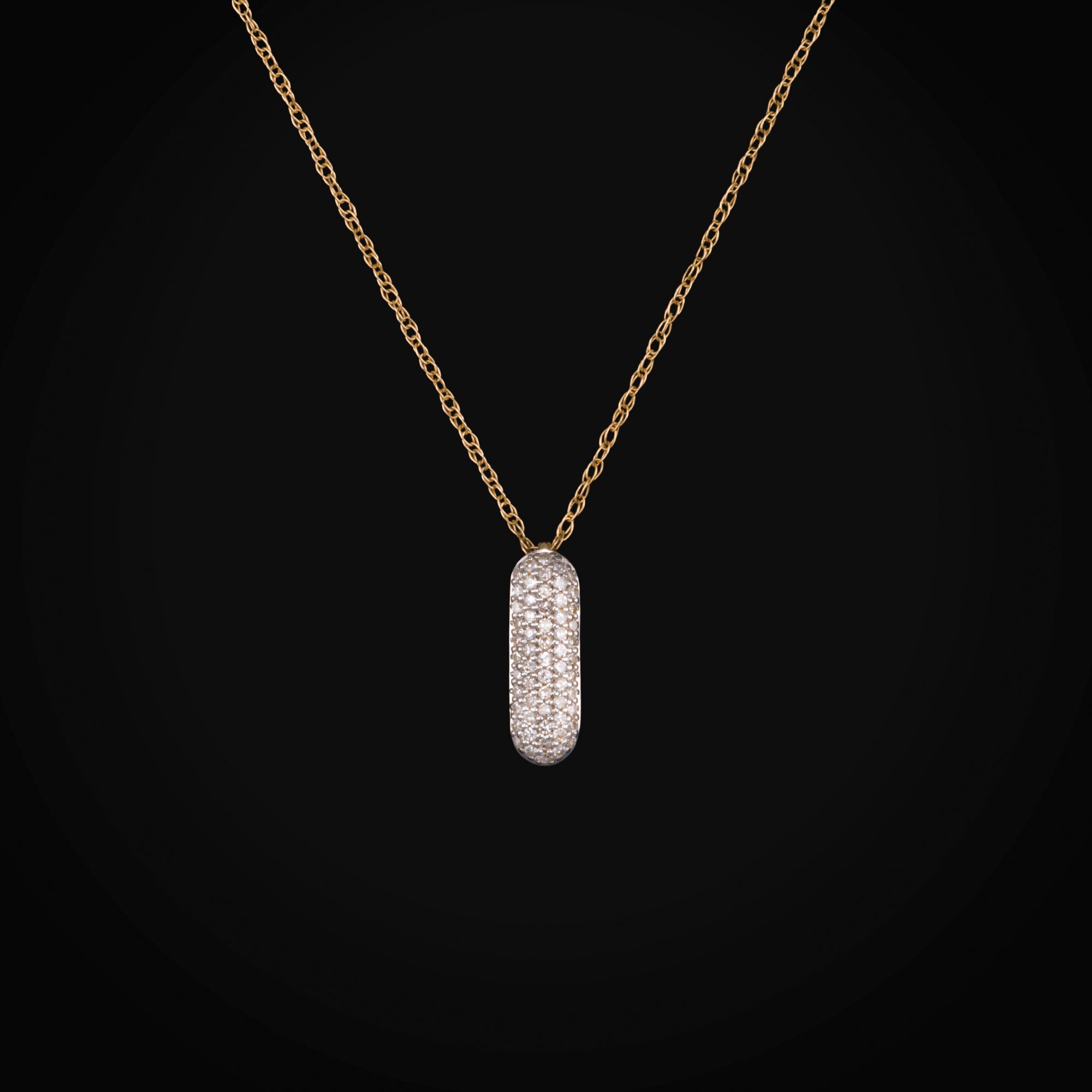 Cadena con Dije rectángulo Full Ice 14K Oro Amarillo + Estuche